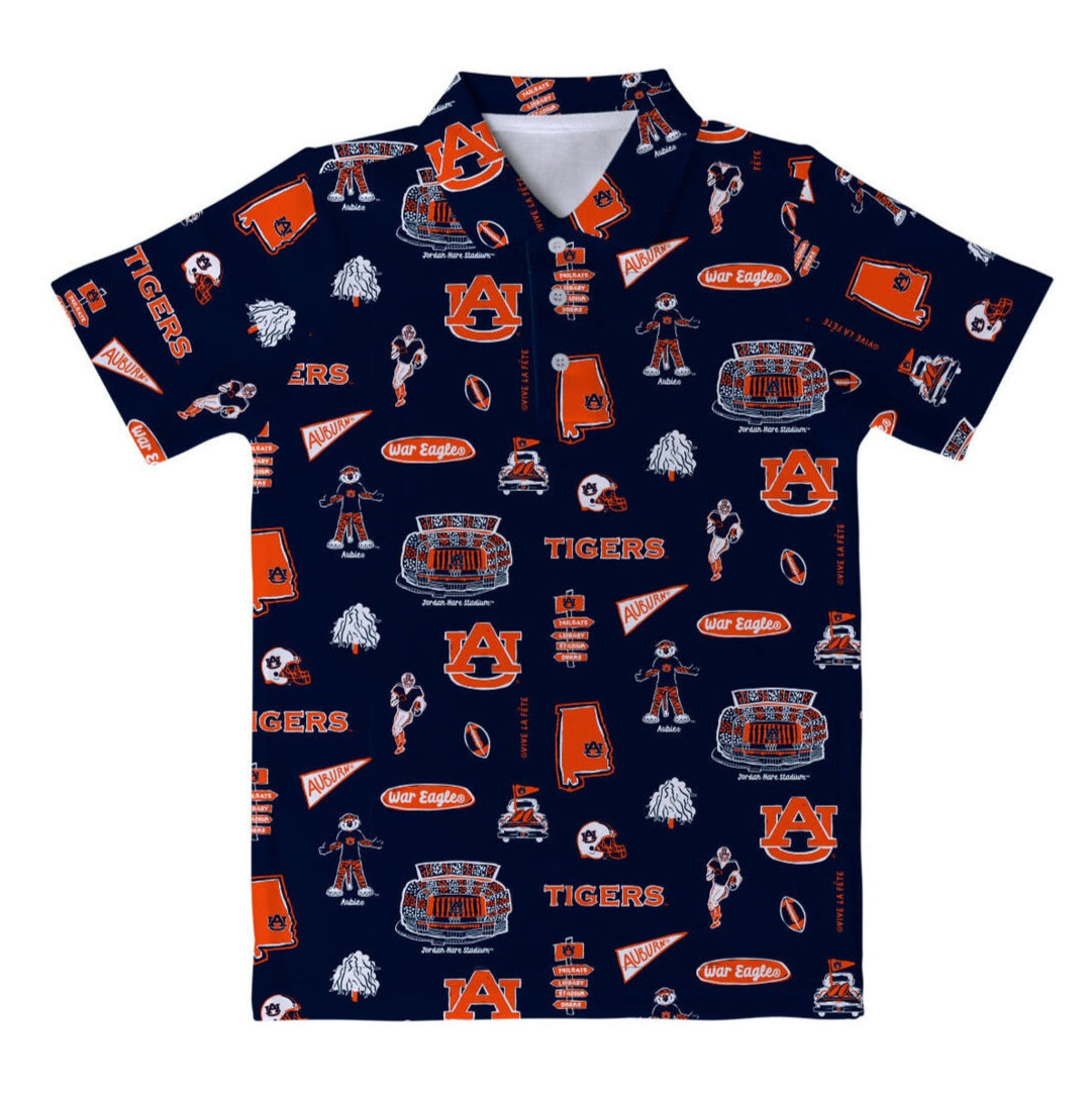 Vive La Fete Auburn University Tigers Repeat Print Hand Sketched Vive La Fete Impressions Artwork Boys Navy Short NAU1_TPPL05IM 5205