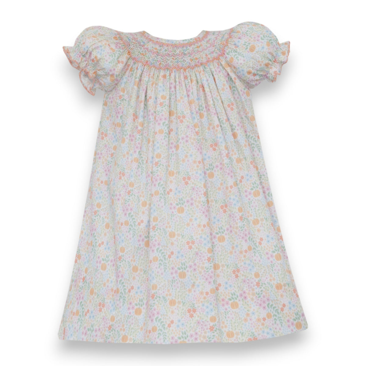 Petit Bebe Pumpkin Print Orange Multicolor Floral Bishop 101A-MF26 5308