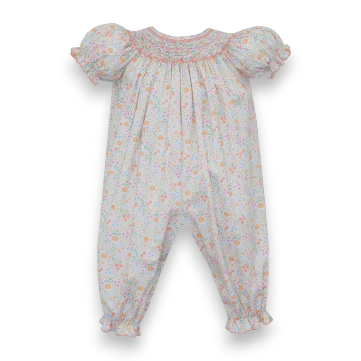 Petit Bebe Pumpkin Print Orange Multicolor Floral Long Bishop Bubble 101F2-MF26 5308