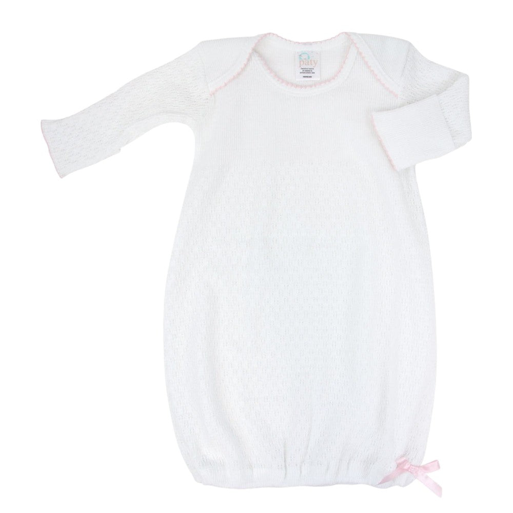 Paty Knit Overlap Shoulder White Gown w/ Picot Trim 115