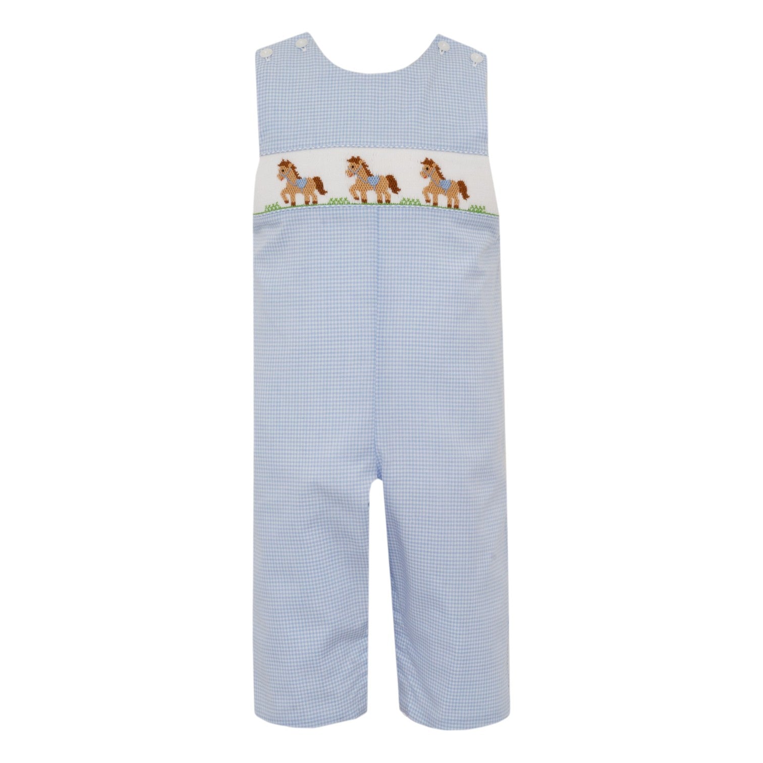 Petit Bebe Horses Boy's Blue Gingham Boy's Long Jon Jon 119K-MF25 5207