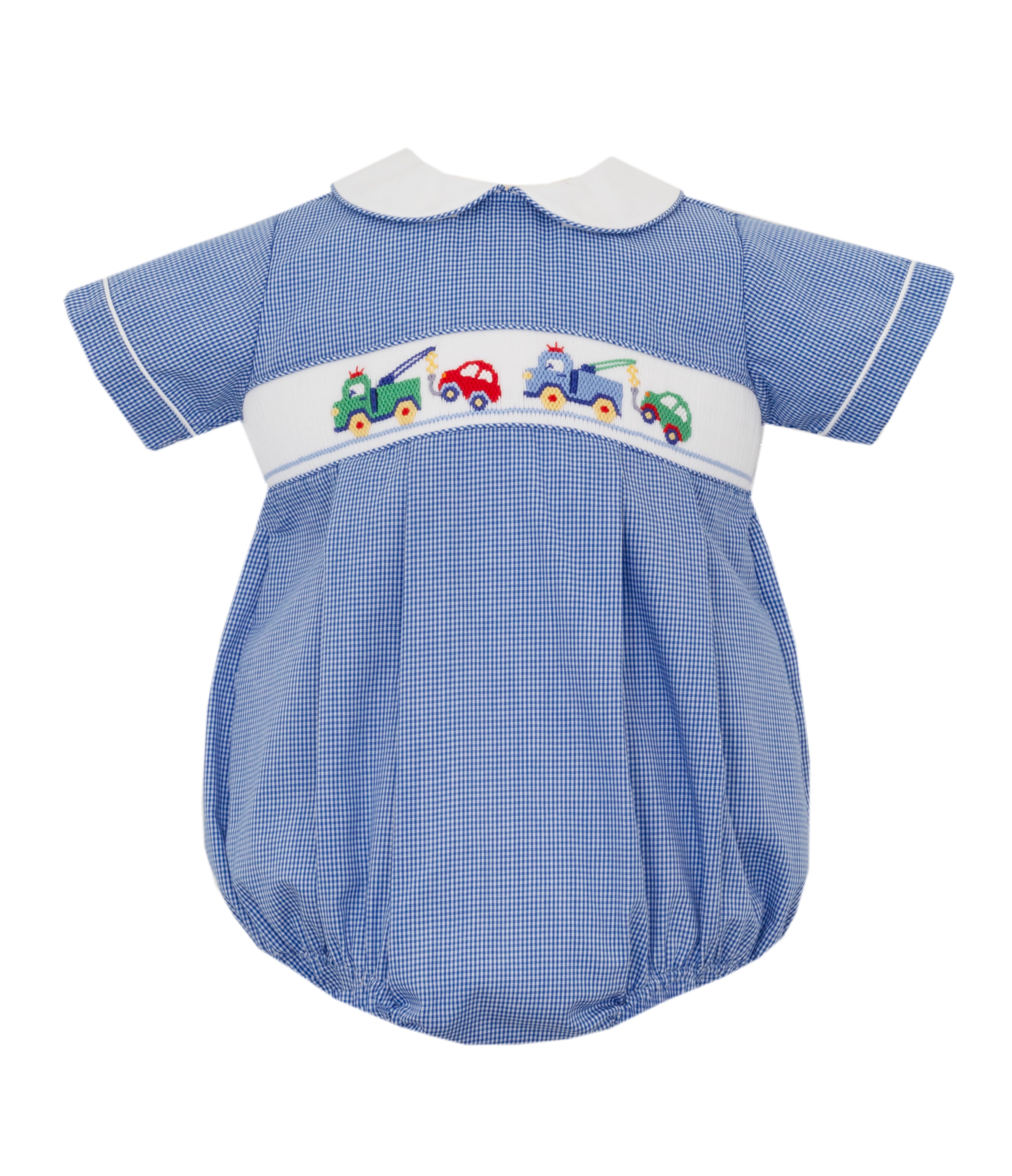 Petit Bebe Tow Trucks Royal Blue Minigingham Boy's Bubble 124BB-MS26 5301
