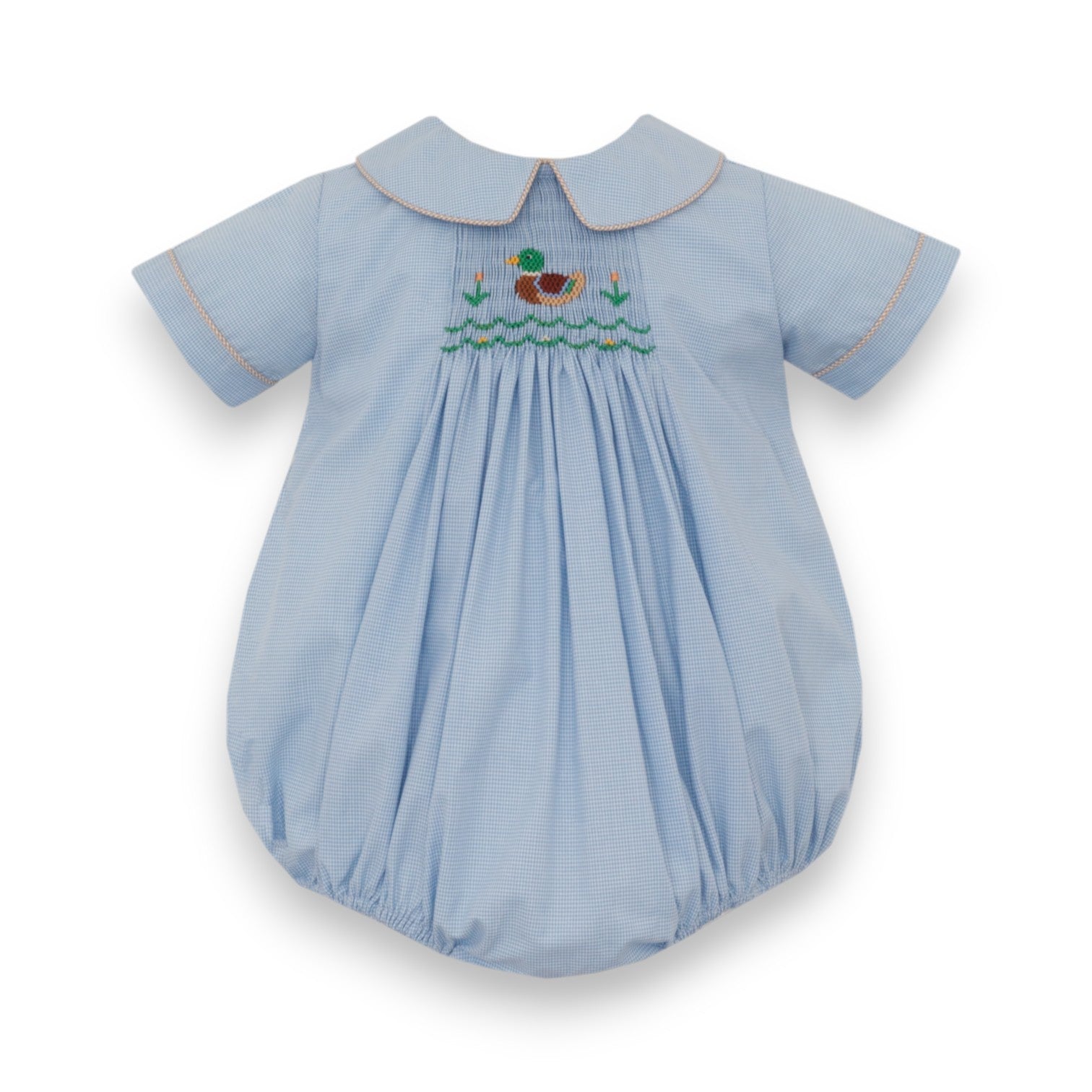 Petit Bebe Mallard Duck Boy's Lt Blue Microcheck Short Boy's Bubble S/S 126BB-MF26 5307