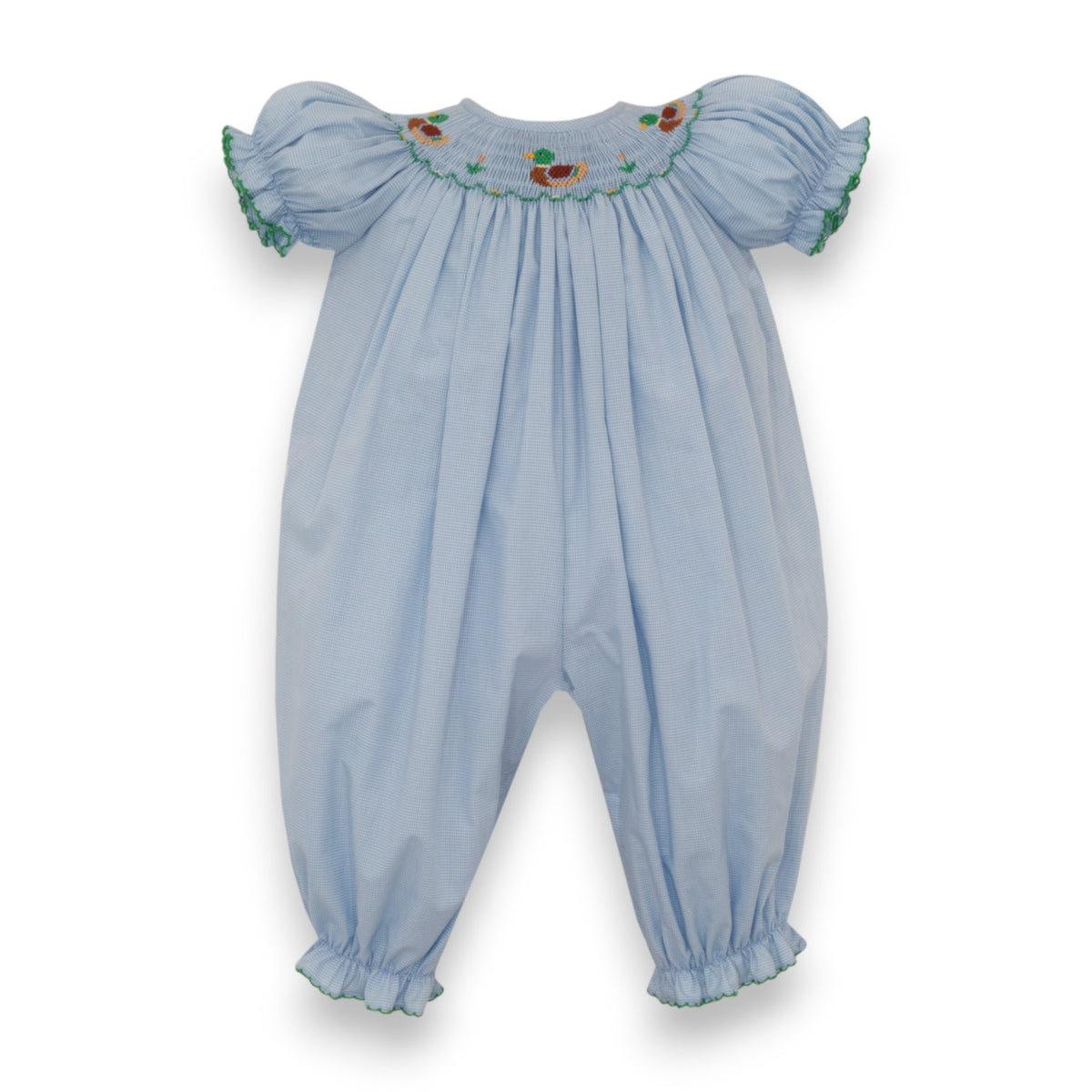 Petit Bebe Mallard Duck Girl's Lt Blue Microcheck Long Bishop Bubble 126F2-MF26 5308