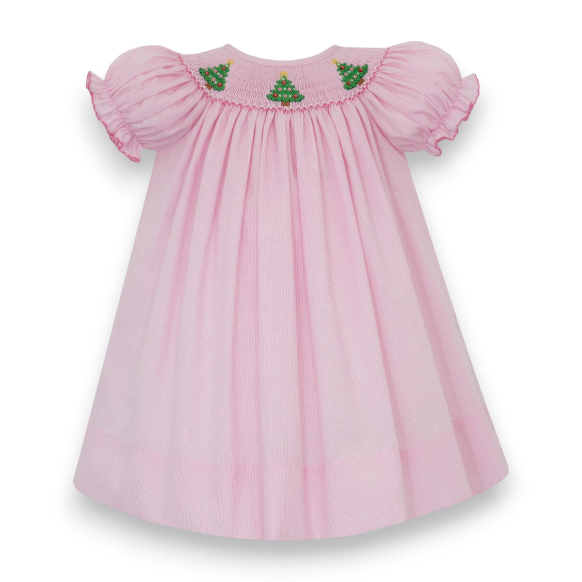 Petit Bebe X'mas Tree Girl's Pink Microcheck Bishop S/S 141A-MH26 5310