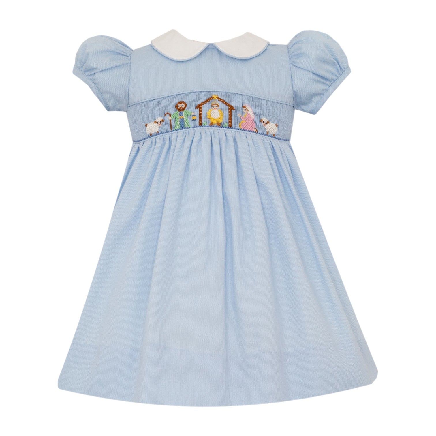 Petit Bebe Nativity Girl's Blue Pique Dress S/S 142D-MH25 5211