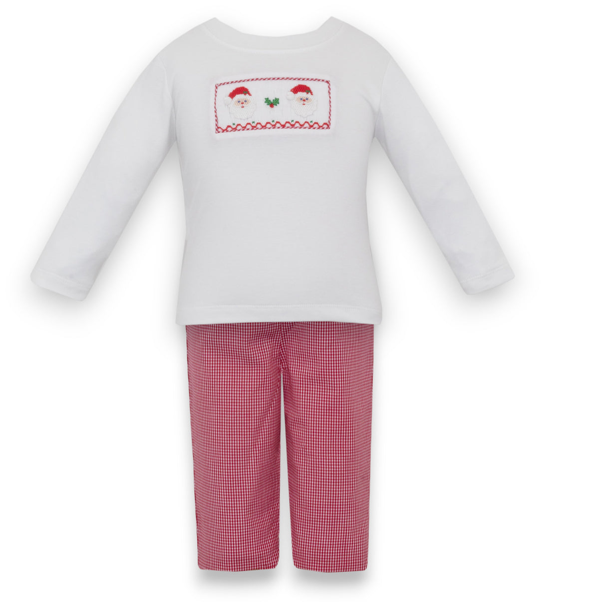 Petit Bebe Santa's Face Boy's White Knit T-Shirt L/S & Red Gingham Boy's Long Pants Lined 145PB/PL-MH26 5310