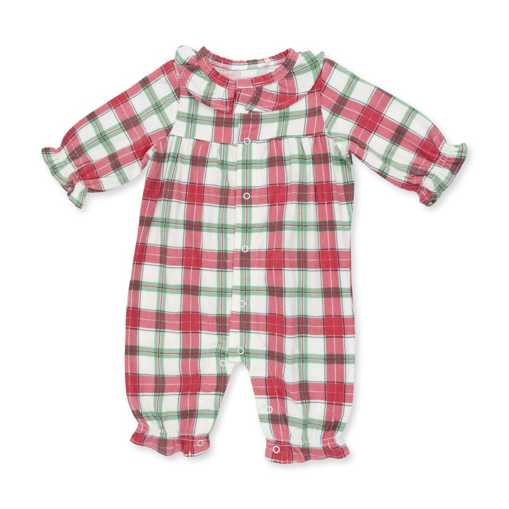 Ange Dear Holiday Plaid Long Sleeve Ruffle Collar Romper 1502-0F26