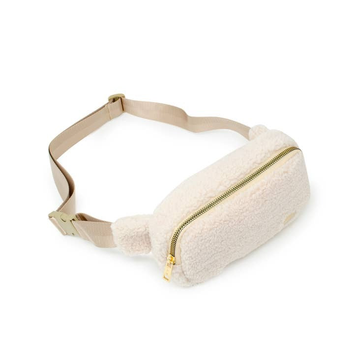 Tiny Treats Fuzzy Crossbody Sling w/ Heart - Beige