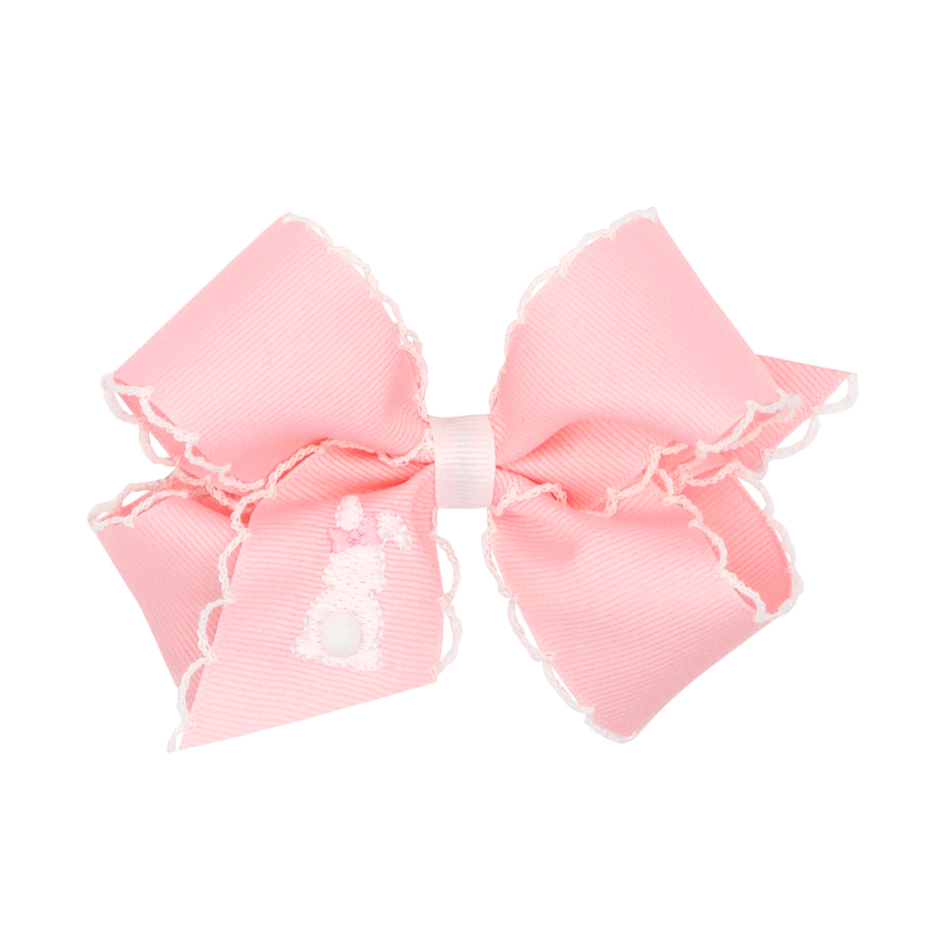 Wee Ones Medium Grosgrain Bow w/ Embroidery & Moonstitch Edge