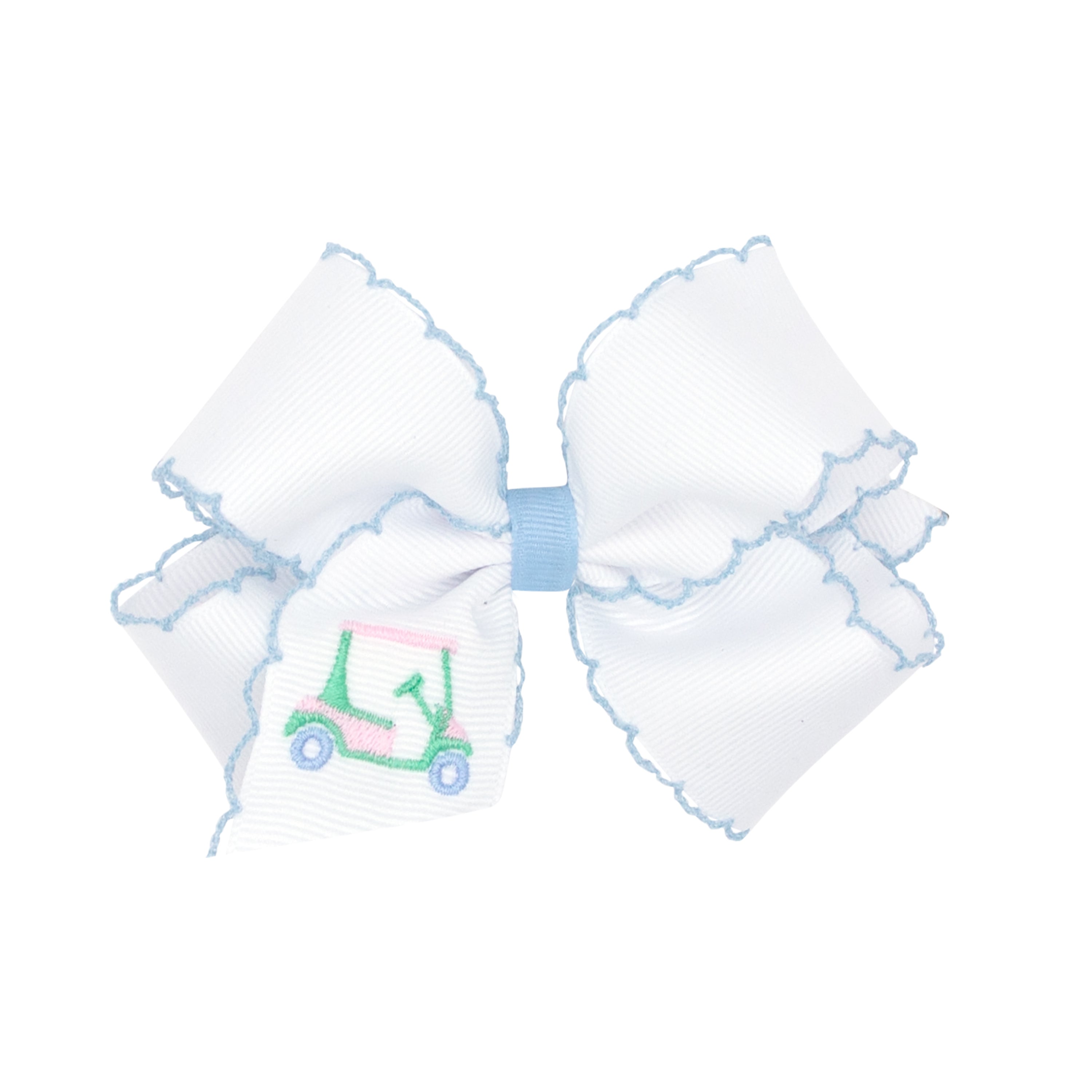 Wee Ones Medium Grosgrain Bow w/ Embroidery & Moonstitch Edge