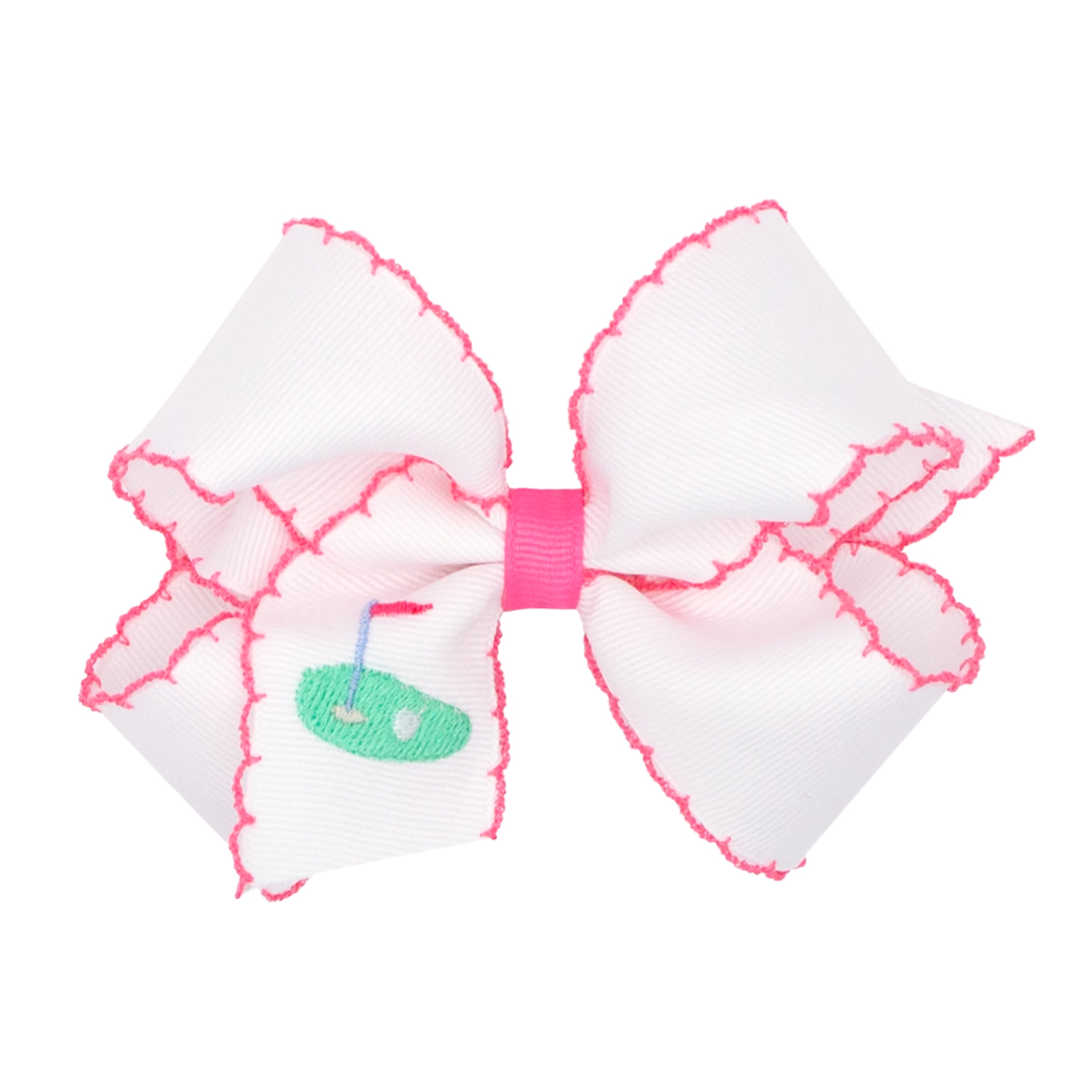 Wee Ones Medium Grosgrain Bow w/ Embroidery & Moonstitch Edge