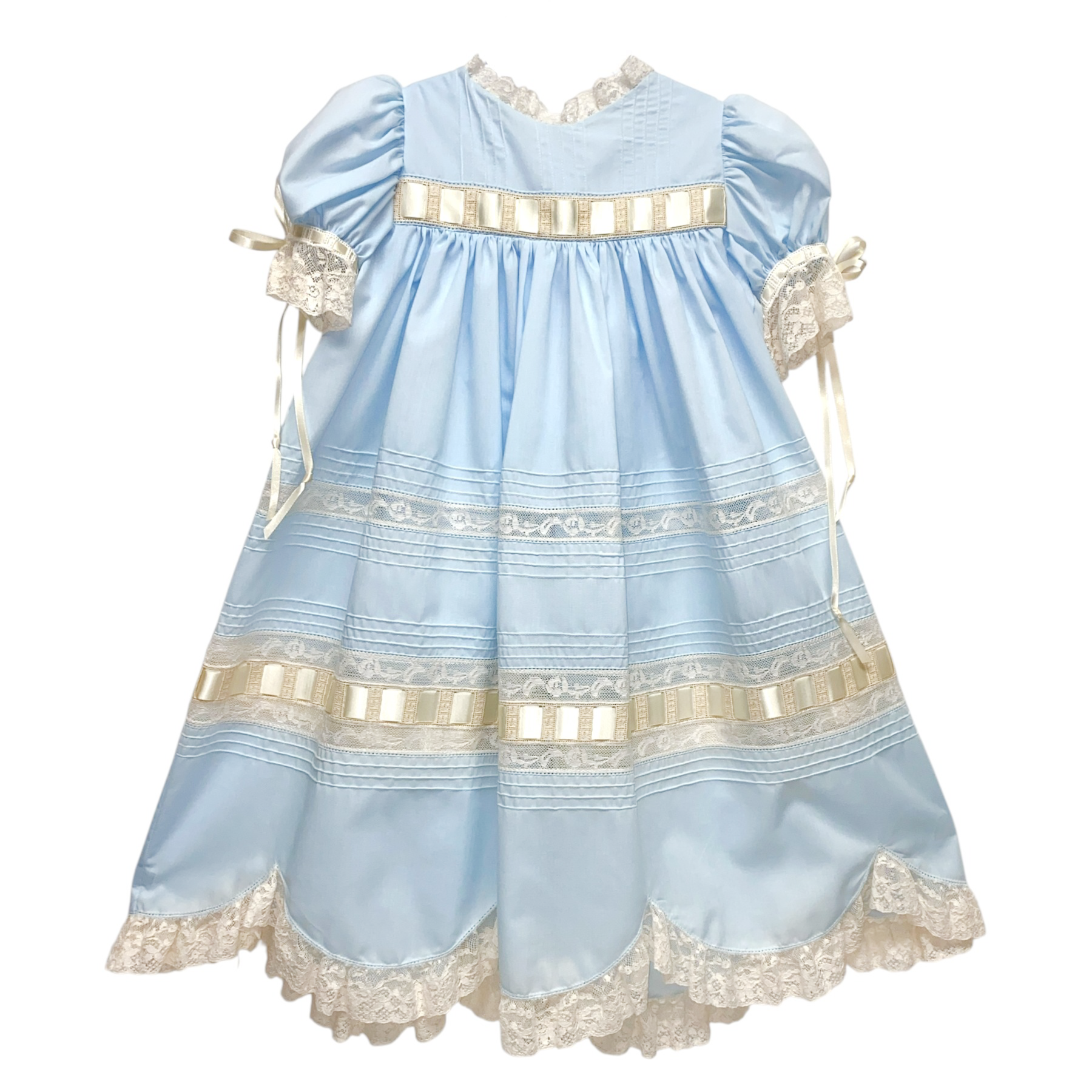 Treasured Memories Blue Dress w/ Ecru Lace & Ribbon X0101 B/E