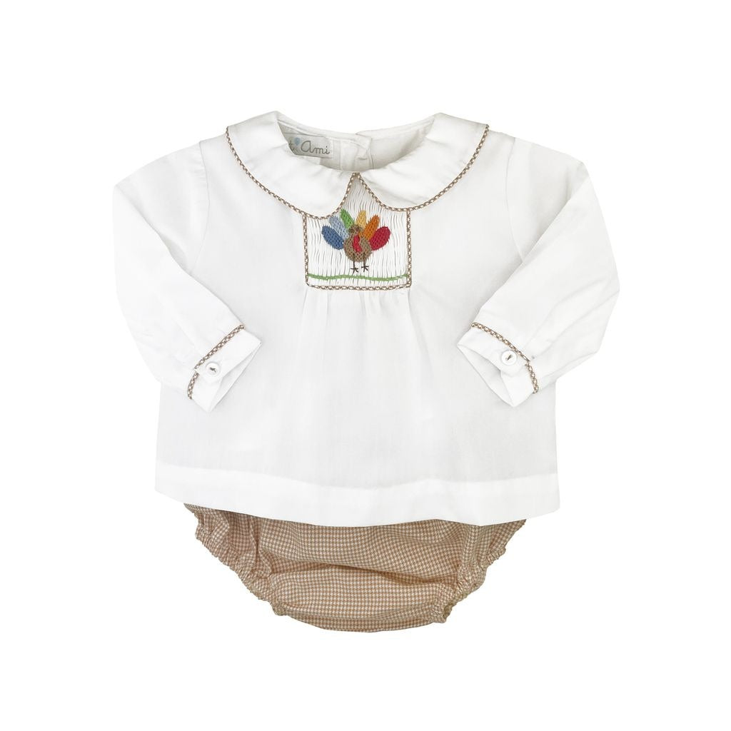 Petit Ami Diaper Set W/Hand Smocking Turkey 5208