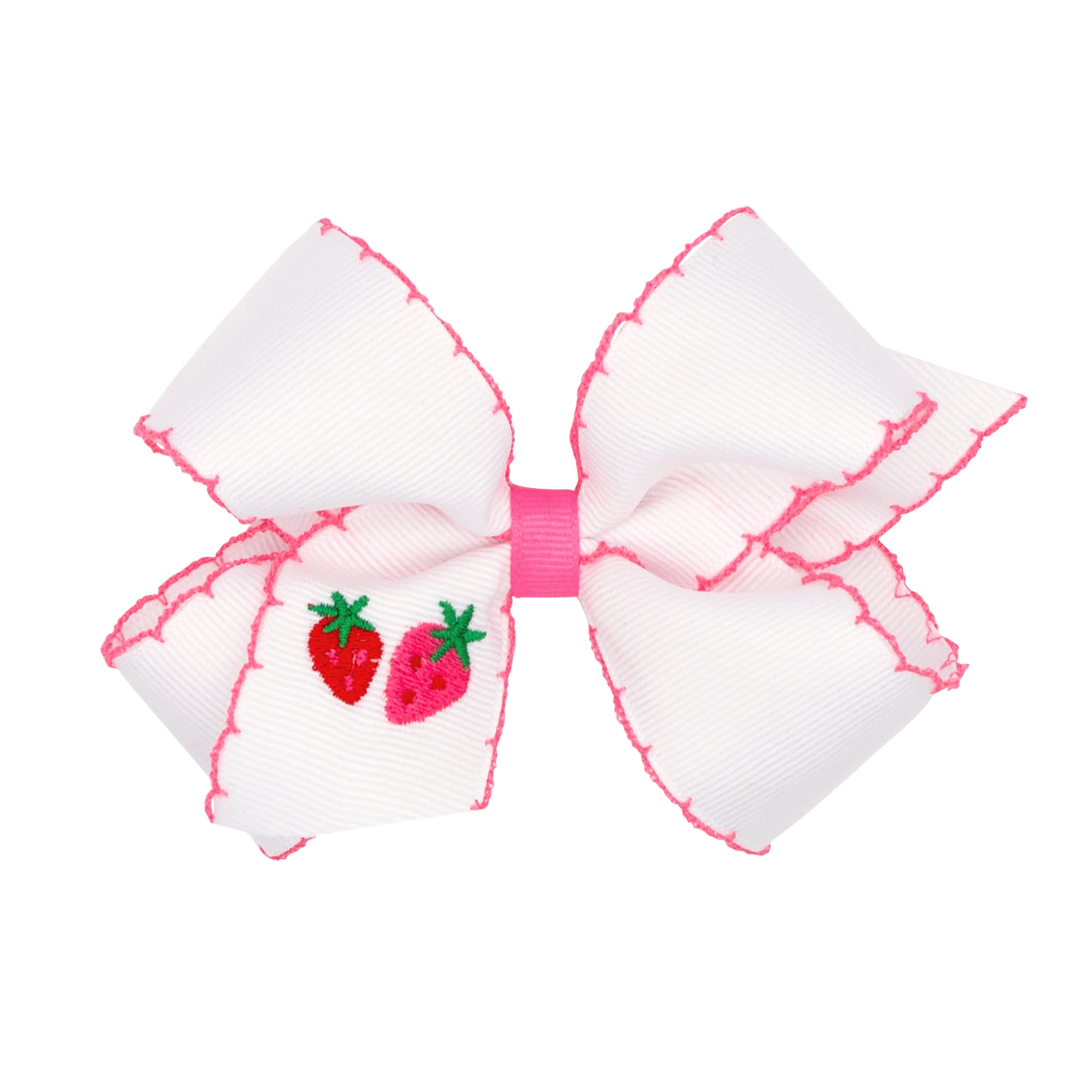 Wee Ones Medium Grosgrain Bow w/ Embroidery & Moonstitch Edge