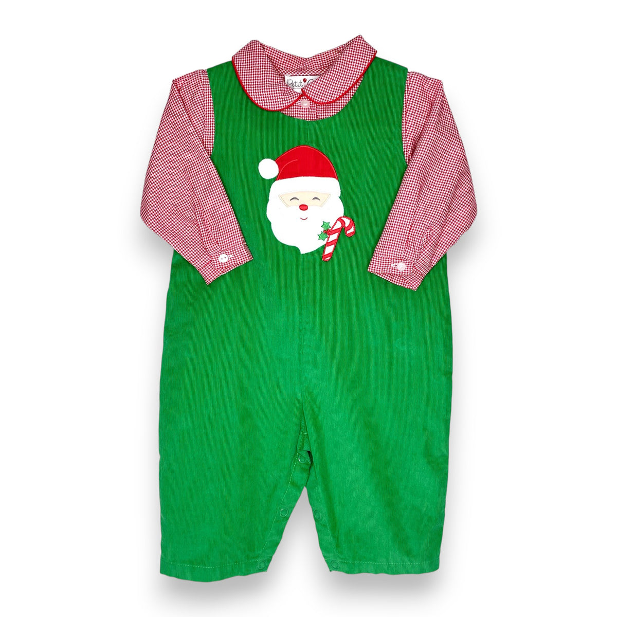 Petit Ami Green Cord Longall/Shirt W/Santa App 2507 5309
