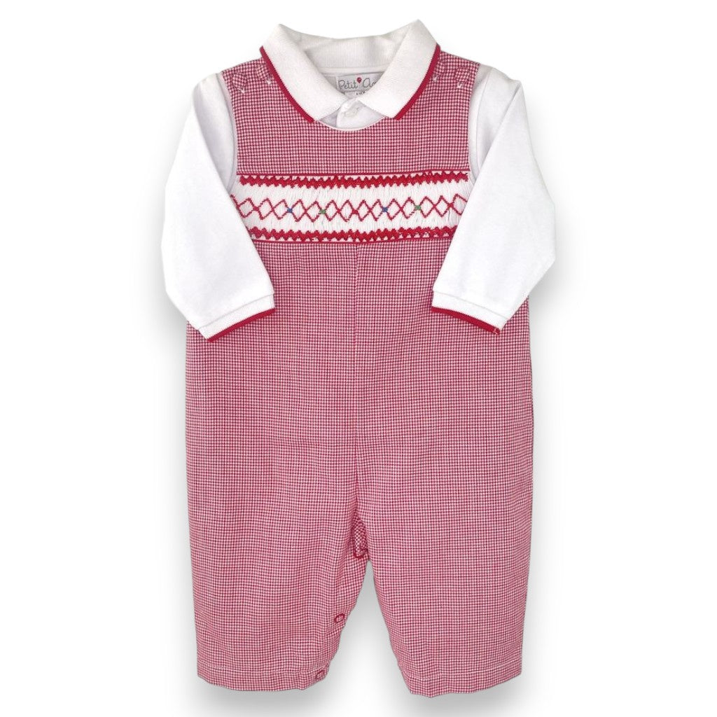 Petit Ami Red Gingham Longall & Shirt W Corded Geometric Smocking 2844/3844 5307
