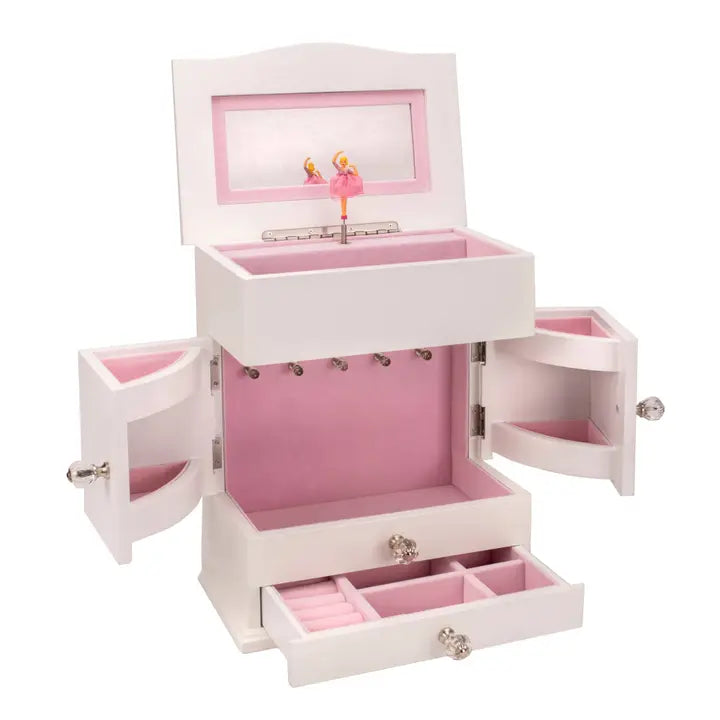 Magnolia White w/ Ballerina 11.4 X 9.4 Armoire Musical Jewelry Box