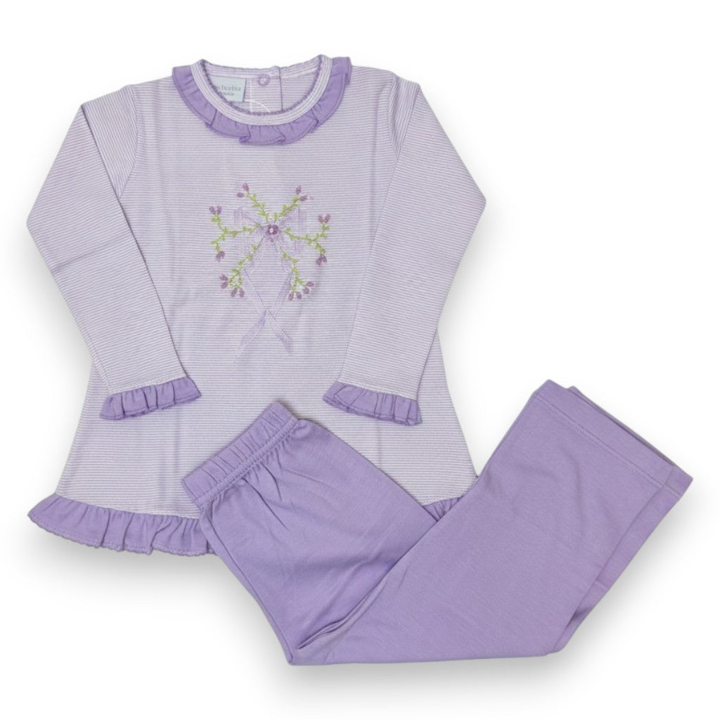 Squiggles Whispy Bow Legging Set W/Ruffle Neck Top/Lavender Legging 683L/113L