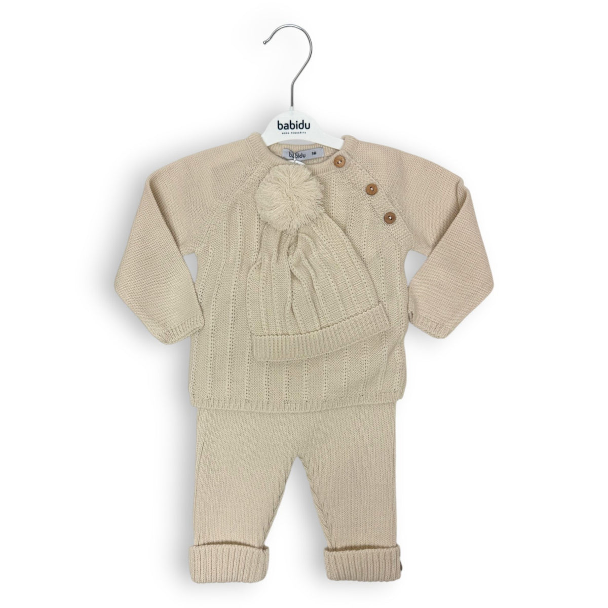 Babidu Beige Ice Knitted Baby 3pc Set 9m 50816 5309