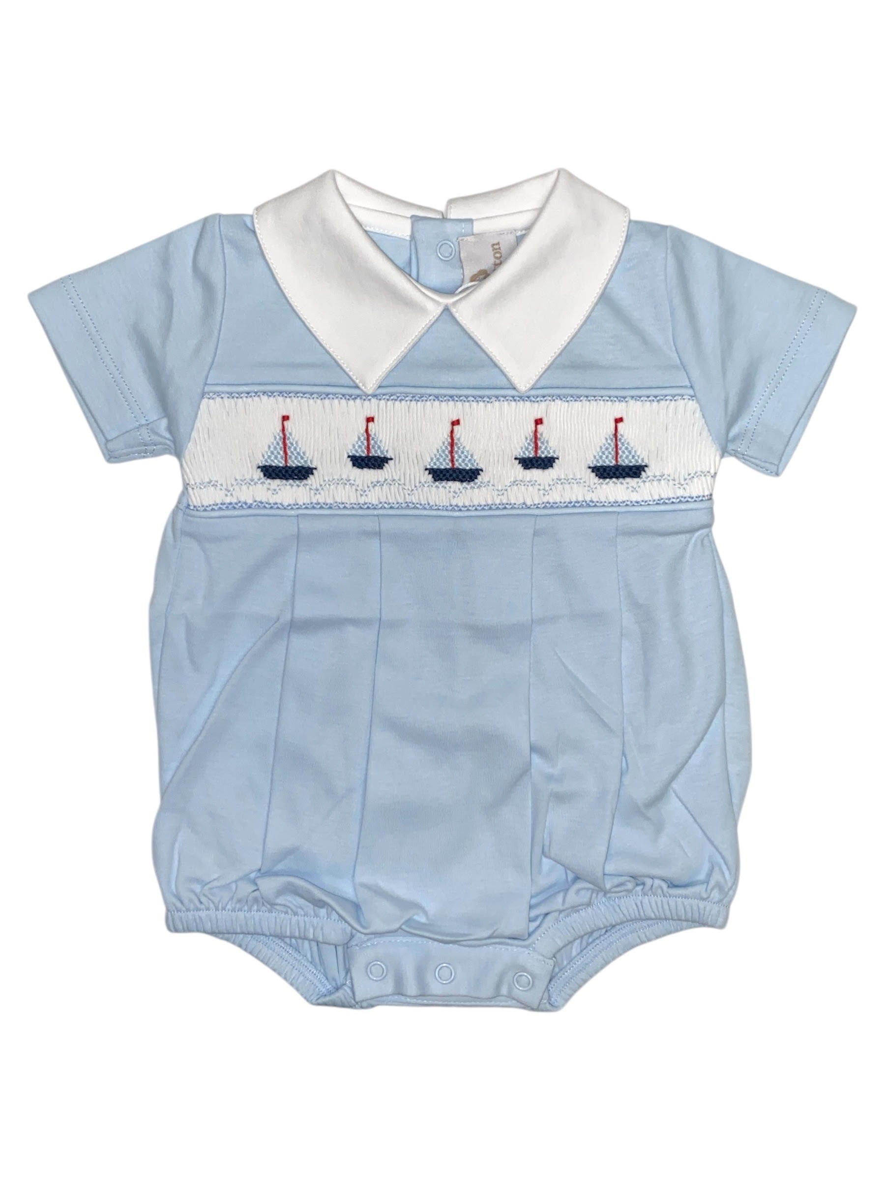 Miocotton Blue Sailboat Hand Smocked Bubble 5301