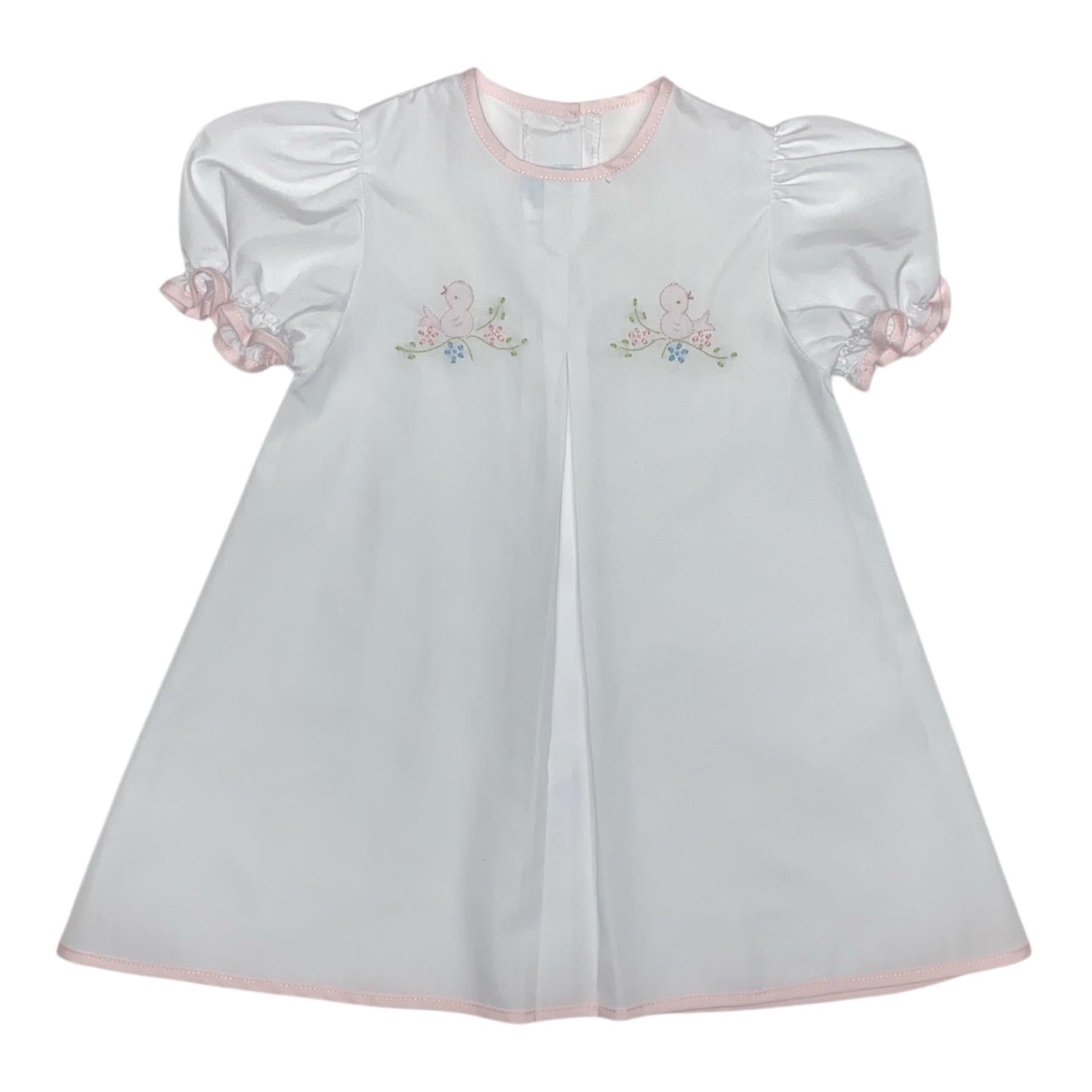 Auraluz White/Pink Baby Dress W/Bird Shadow Emb 243 5204