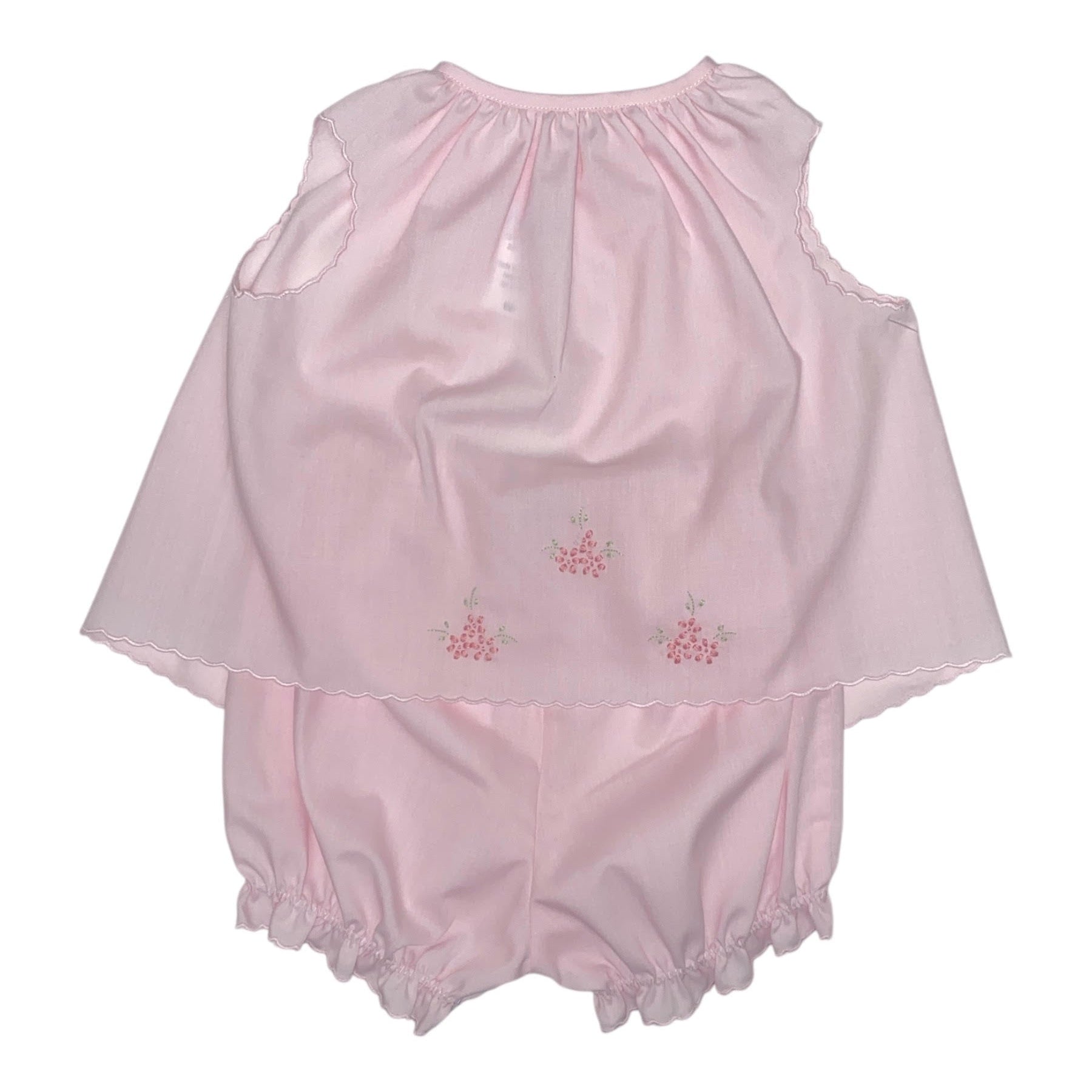 Auraluz 2pc Sleeveless Diaper Set W/Scallop Trim Pink Floral Emb602