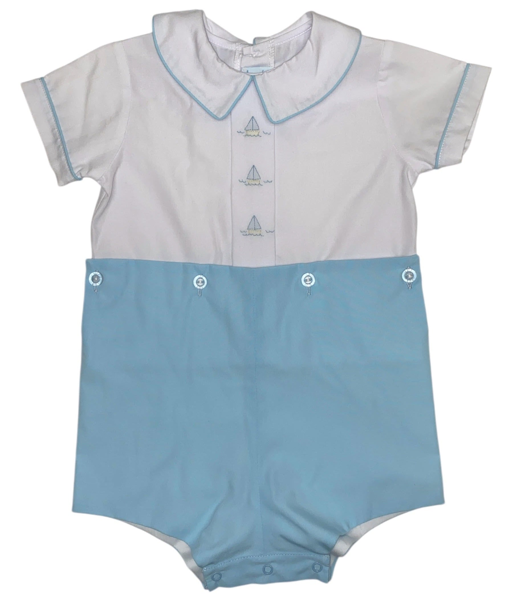 Auraluz White/Blue Button on Boysuit W/Boat Shadow Emb 533 5204