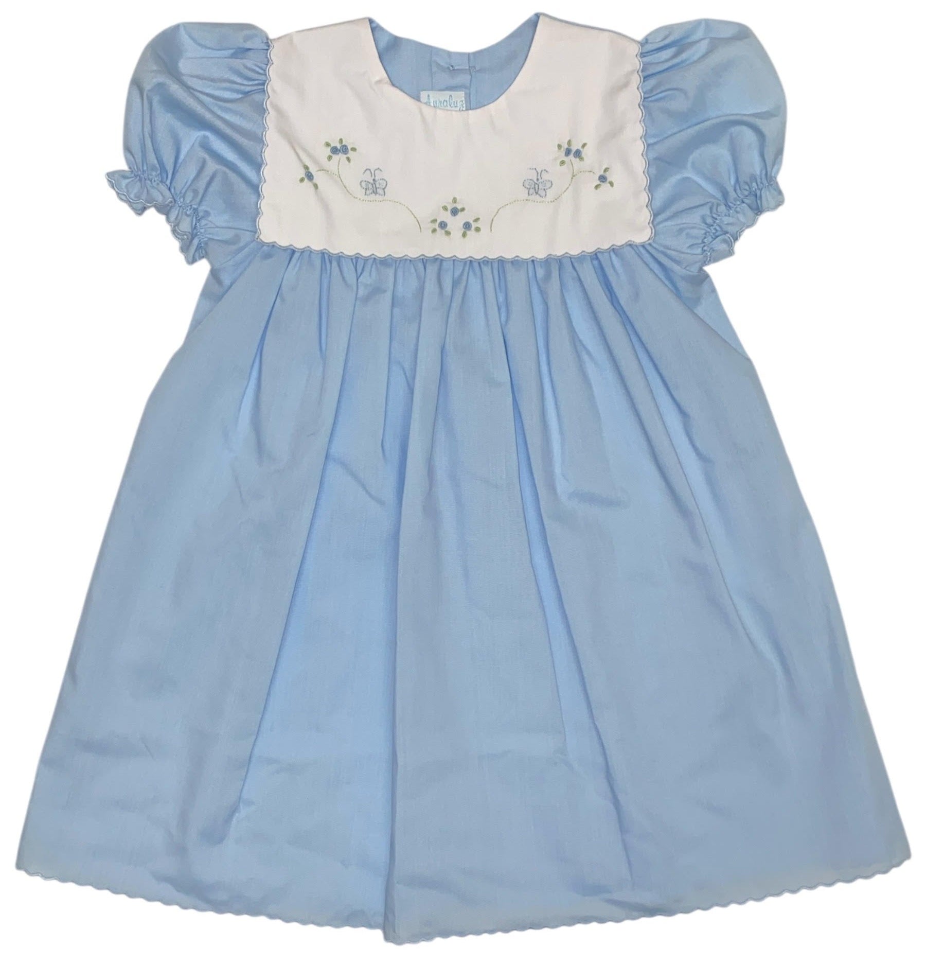 Auraluz Blue W/Scallop Trim White Square Collar W/ Blue Bullion Flowers 2257 5204