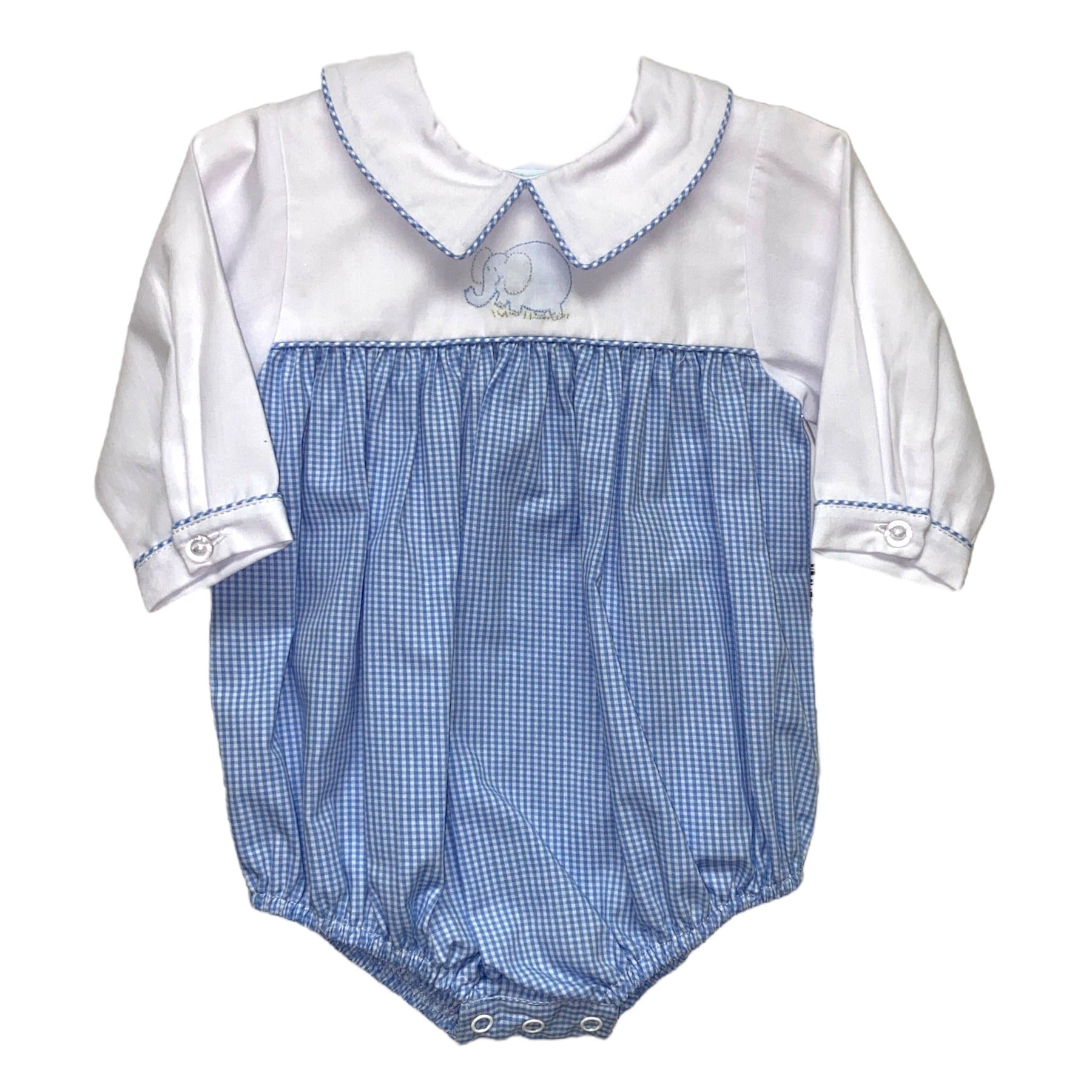 Auraluz Elephant Shadow Embroidery Long Sleeve Gingham Bubble 7609 5207