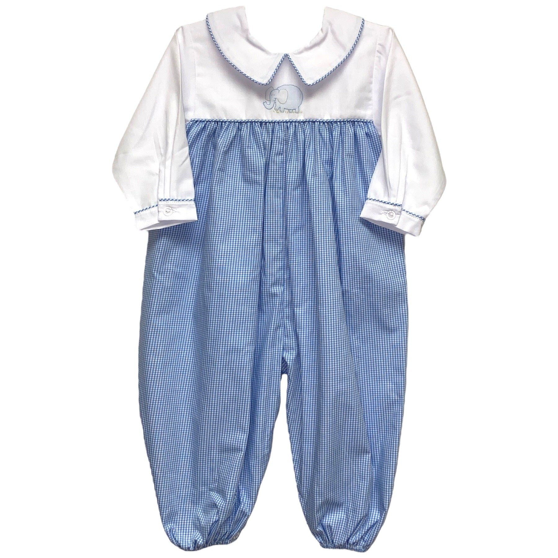 Auraluz L/S White/Gingham Longall W/ Elephant Shadow Emb 7839 5207