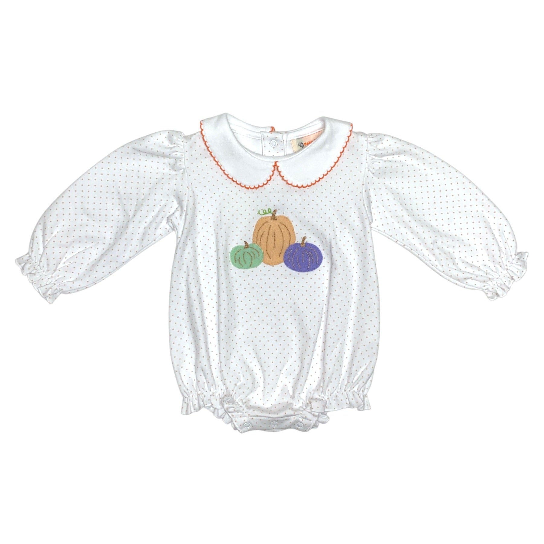 Luigi Pumpkins Applique Ruffle Bubble Onesie White/Sand/Autumn Orange 5208