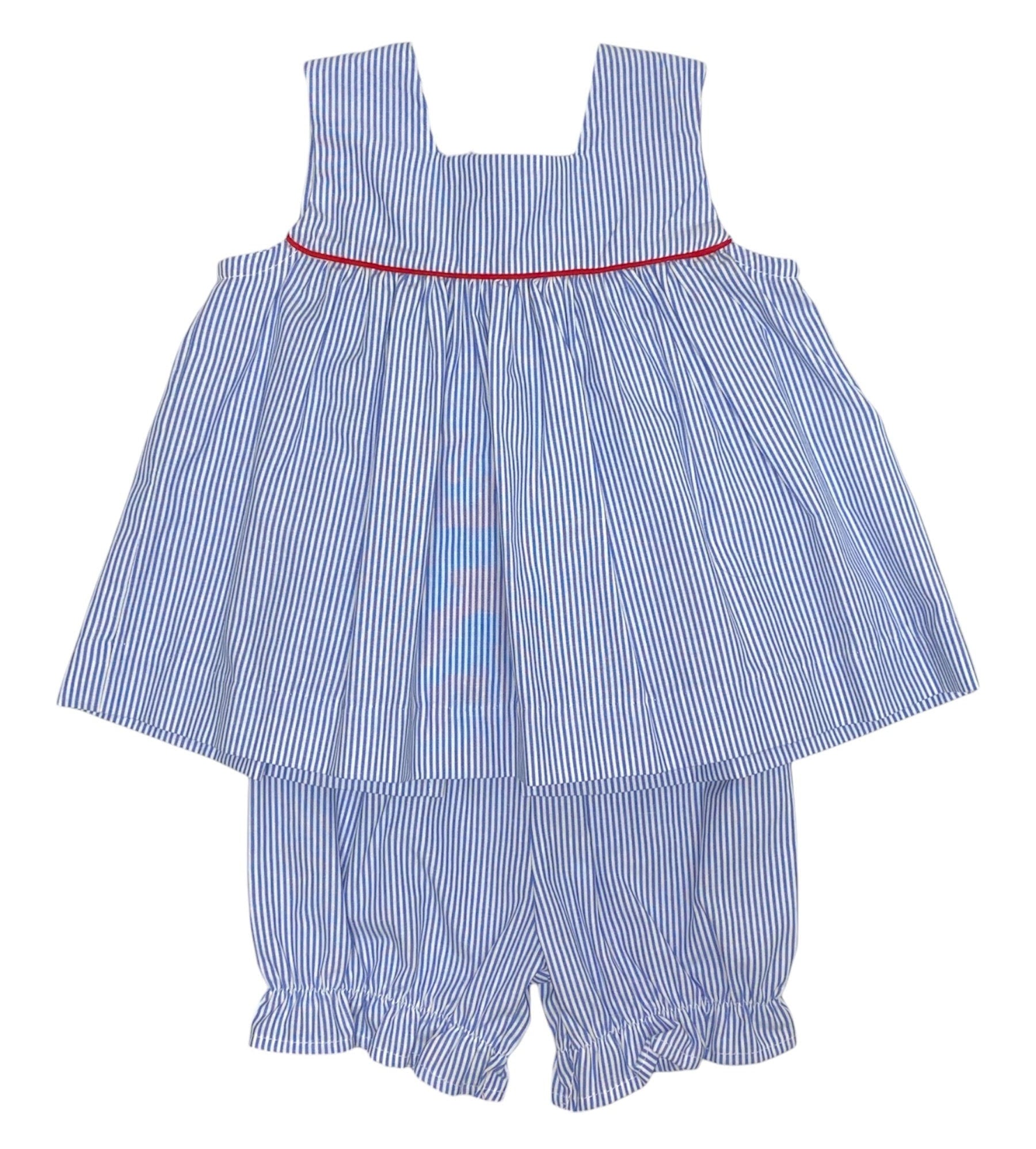 Angels & Company Whitney Tie Back Top W/Bloomers Blue Stripe 5301