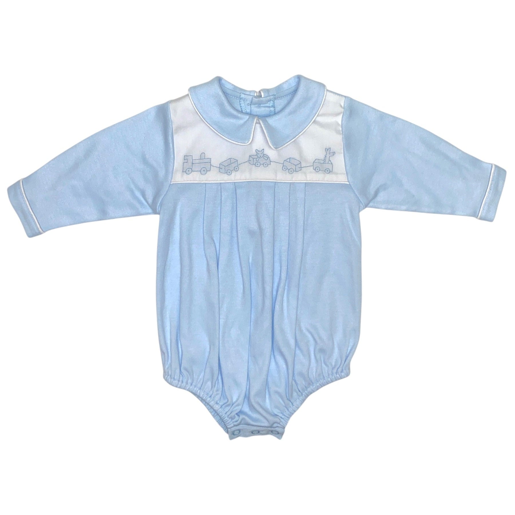 Auraluz Double Knit Long Sleeve Bubble Toy Train Shadow Emb Blue/White 6553 5209