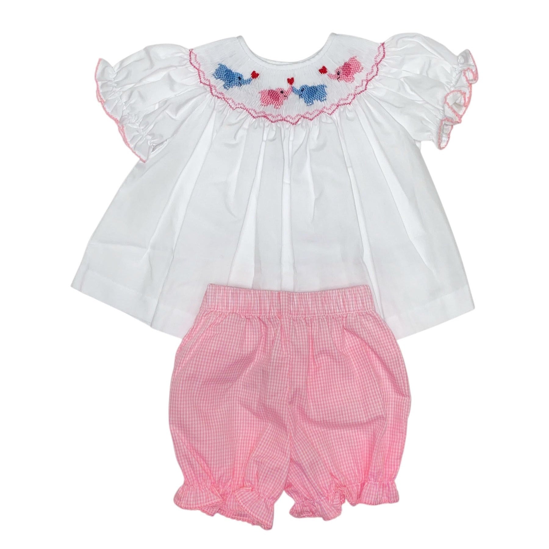 Lulu Bebe Valentine Elephant Smocked Bishop Bloomer Set EMMA-B-28 5212