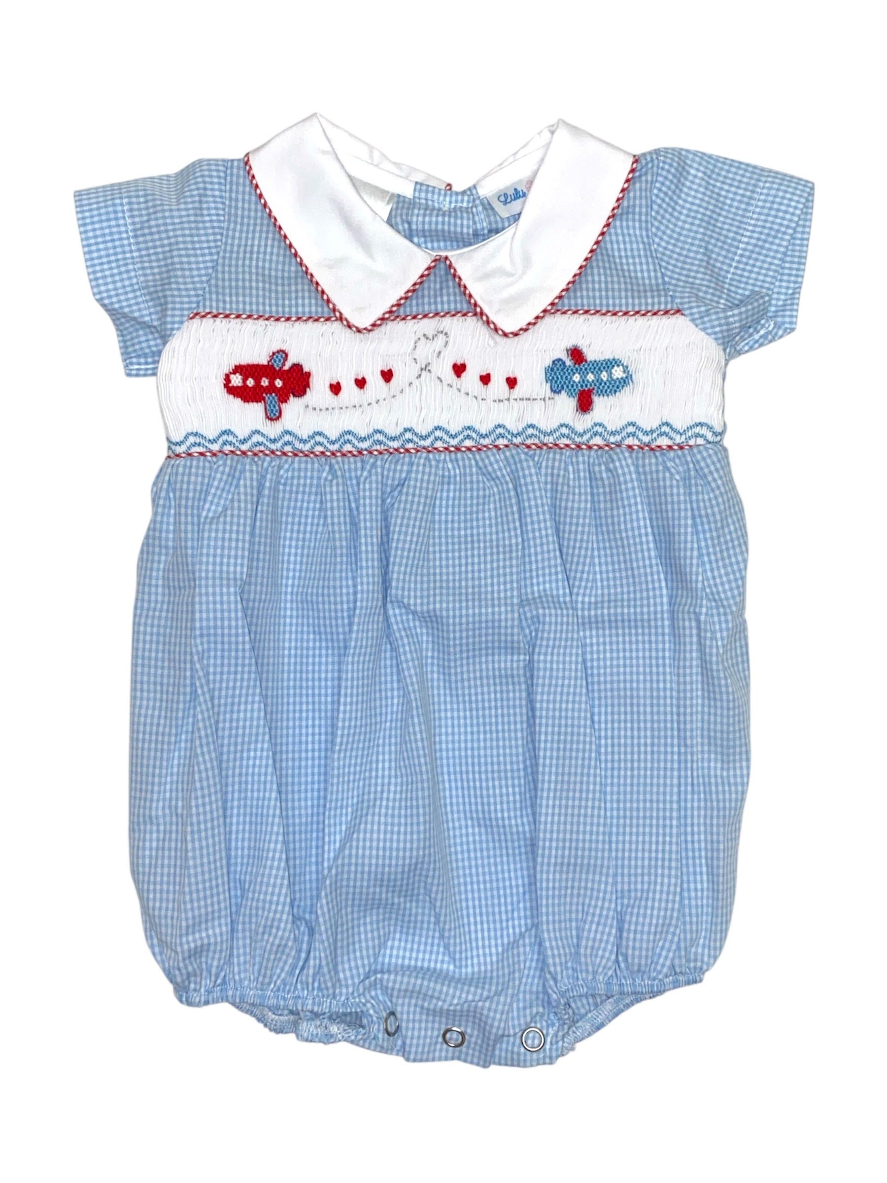 Lulu Bebe Valentine Air Show Boy Smocked PP Collar Bubble NOAH-29-VAIR 5212