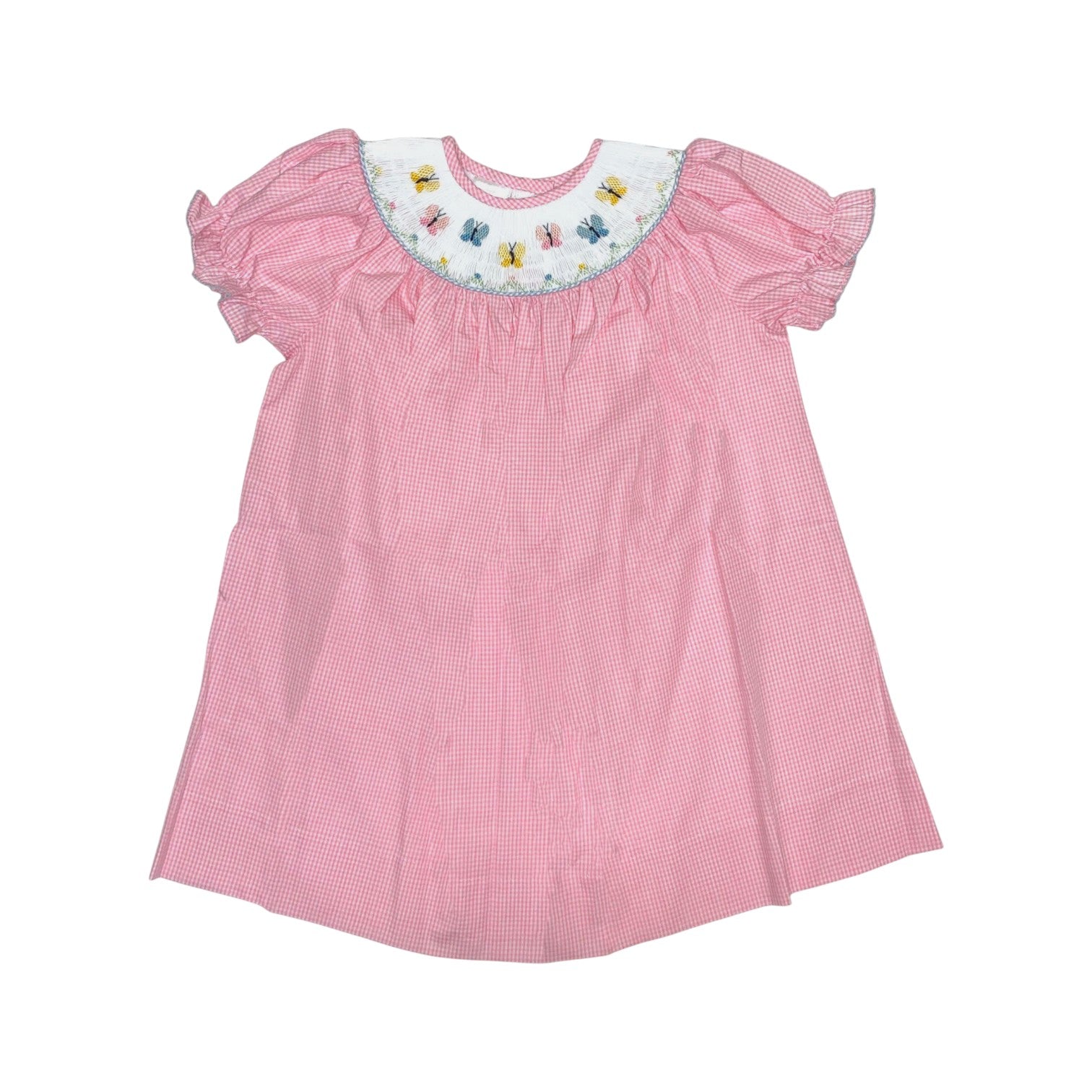 Lulu Bebe Butterfly Smocked Bishop Dress Pink Gingham EMMA-10-BTTF 5301