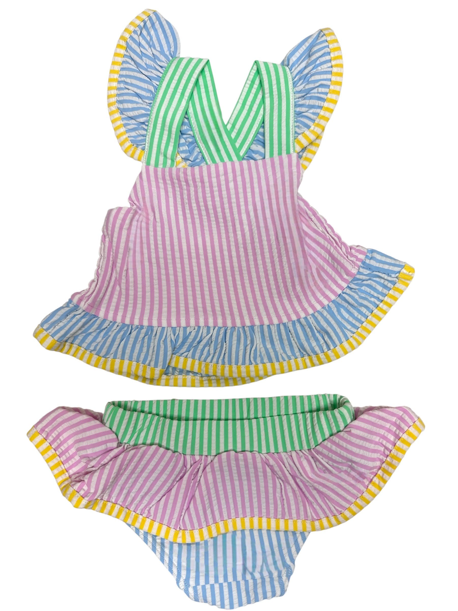 Lulu Bebe 2pc Multi Stripe Ruffle Girl Swim Suit 5301
