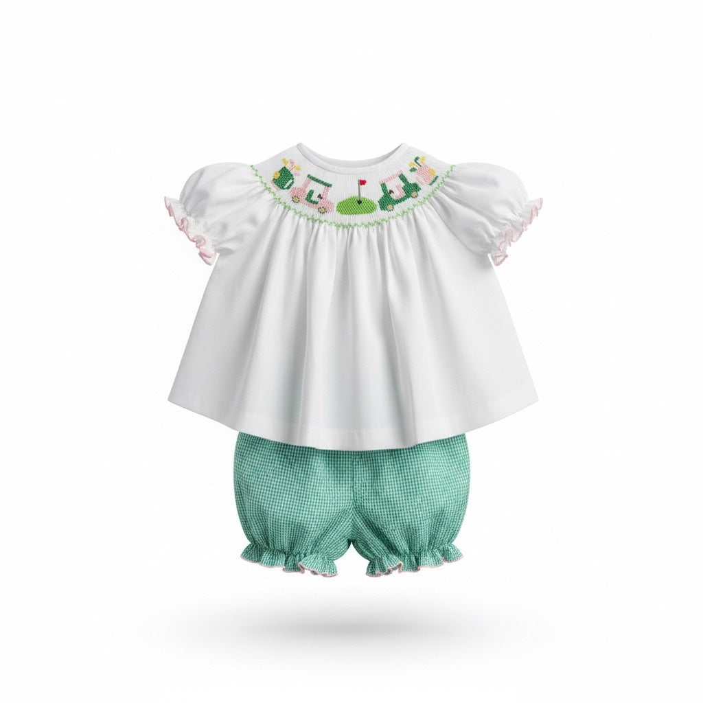 む*ん様 BABY LULA EM BROIDERED BLOOMER / LI Lulu Bebe Golf Smocked Bloomer Set EMMA-B-14-Golf 5301