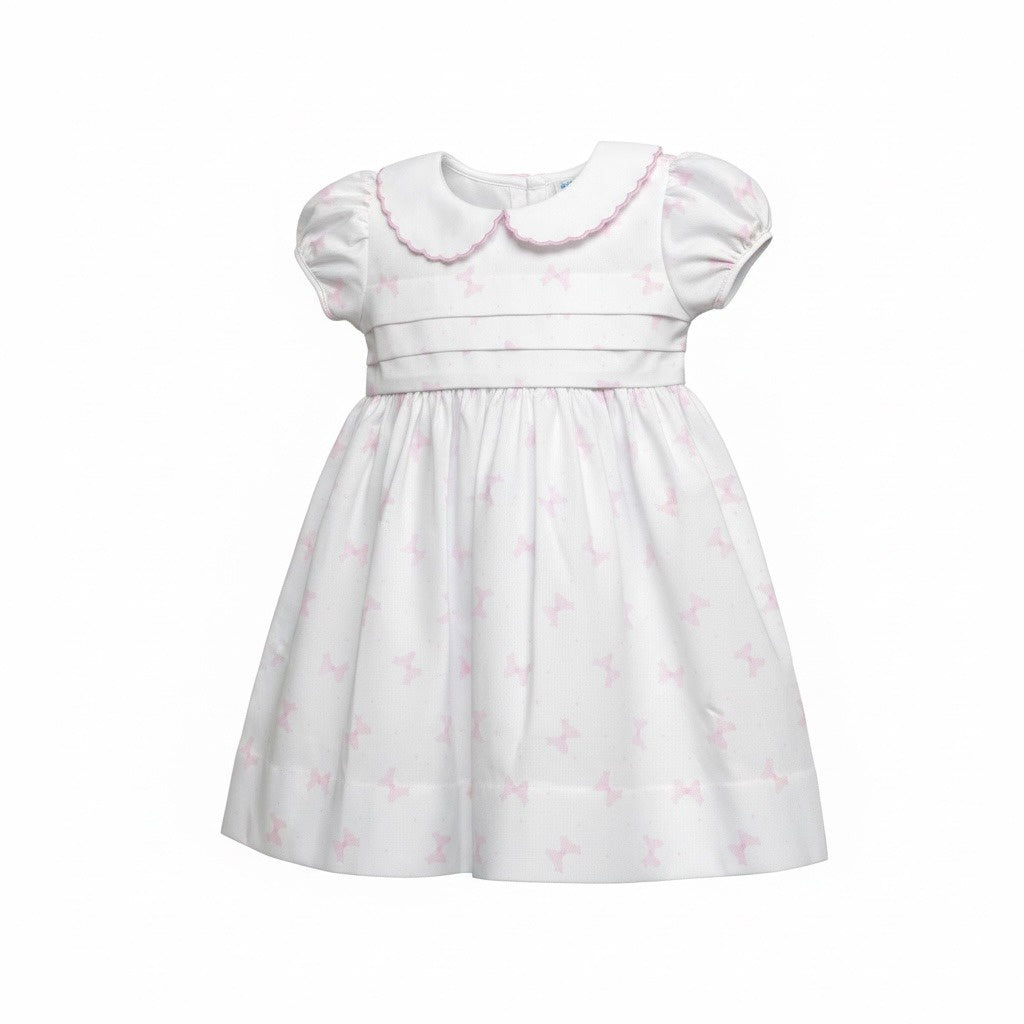 Lulu Bebe Pink Bows W/Scallop Pintuck Collar Dress GRACE-3