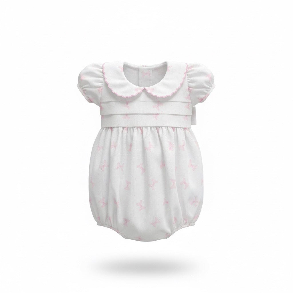 Lulu Bebe Pink Bow W/Ruffle Scallop Collar Bubble Gracie-3-Bows
