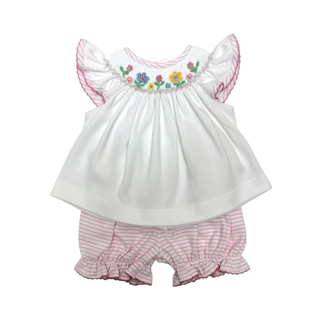 Petit Bebe Flowers Pink Knit Stripe Angel Wing Bishop Bloomer Set W/White Knit Top 433C-MS26ES 5303