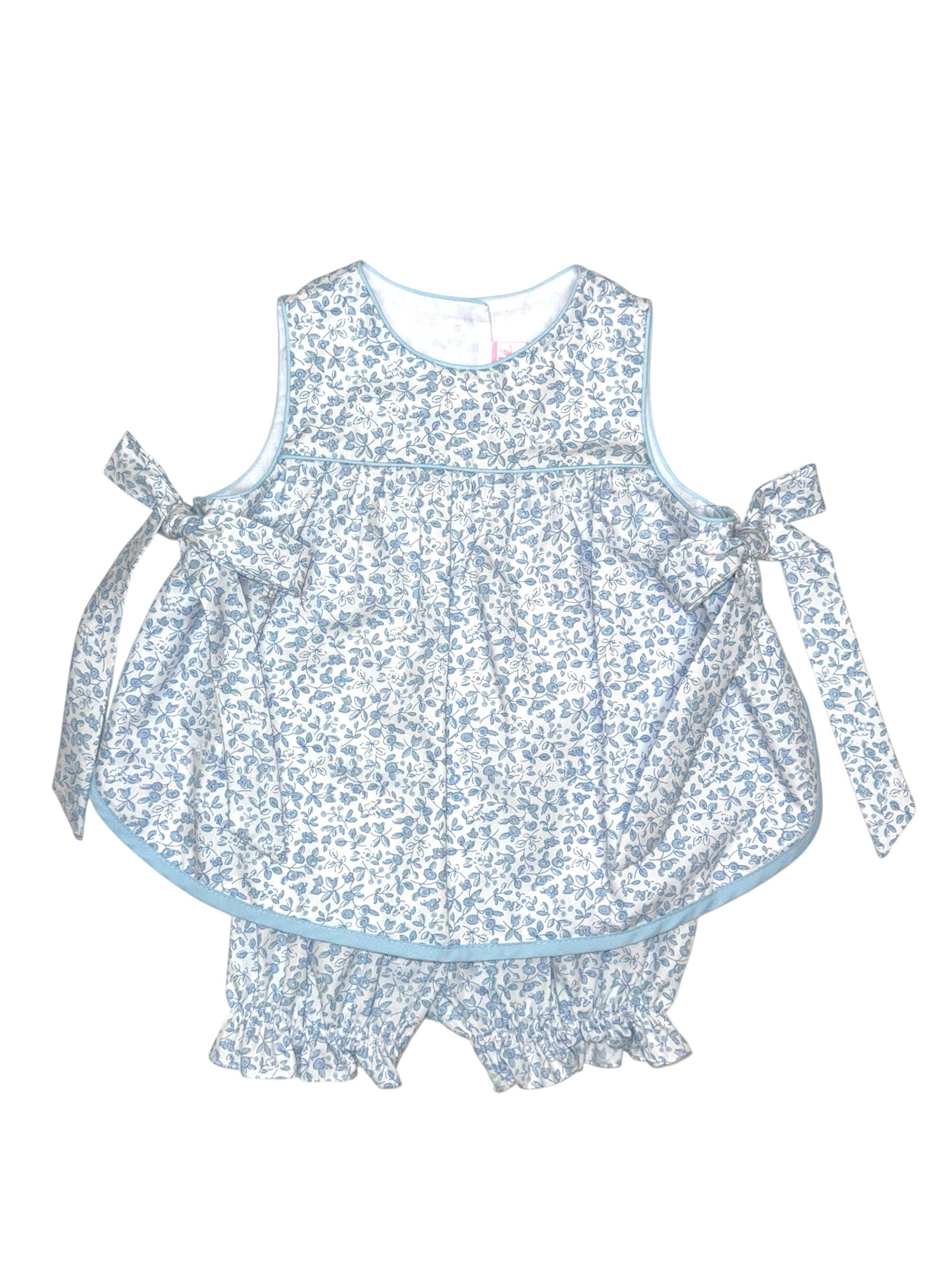 Petit Bebe Lt Blue Floral Apron Bloomer Set W/Side Bows 152C-MS26 5303