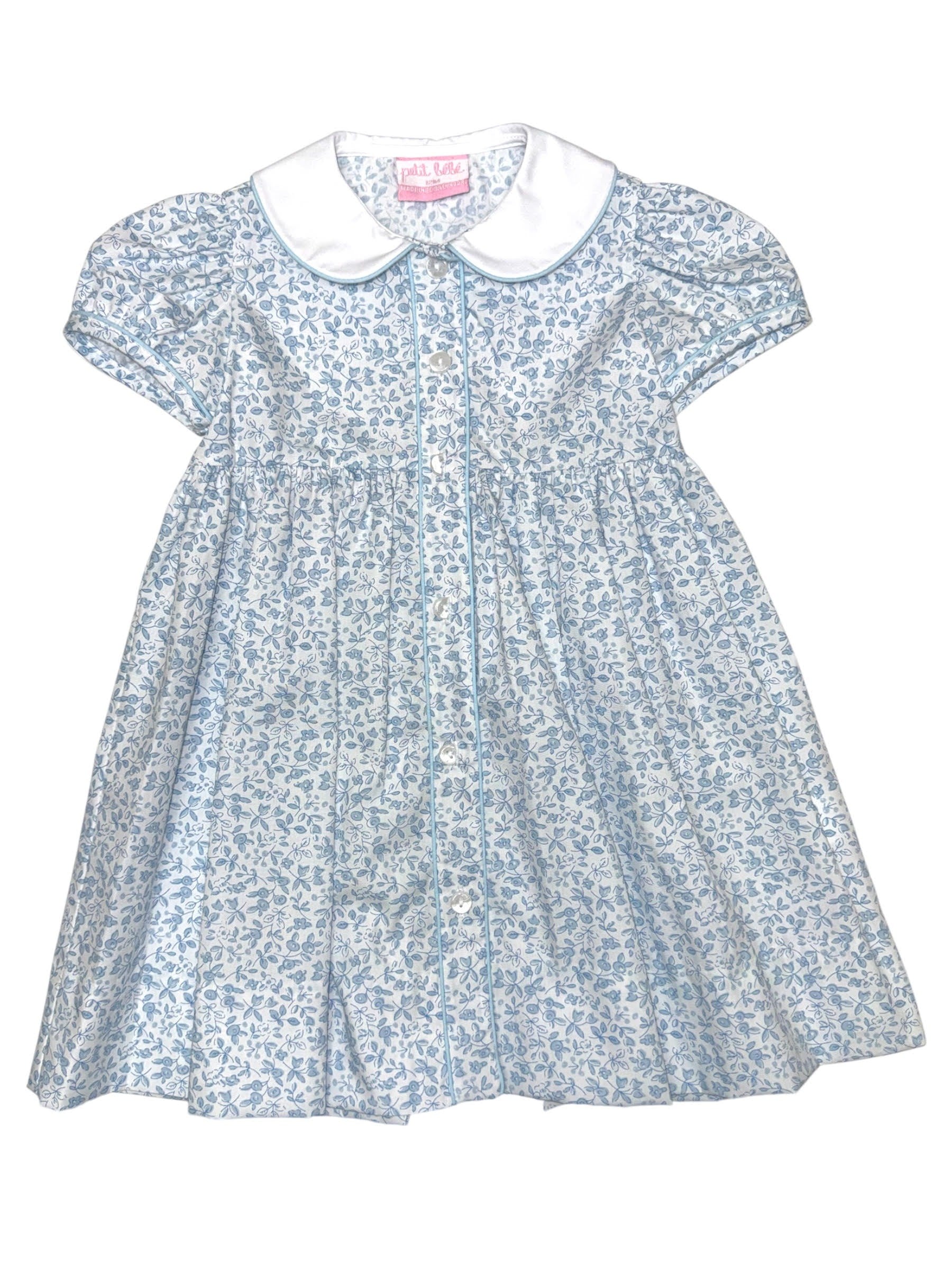 Petit Bebe Lt Blue Floral Dress Button Down W/White Collar 152D-MS26 5303