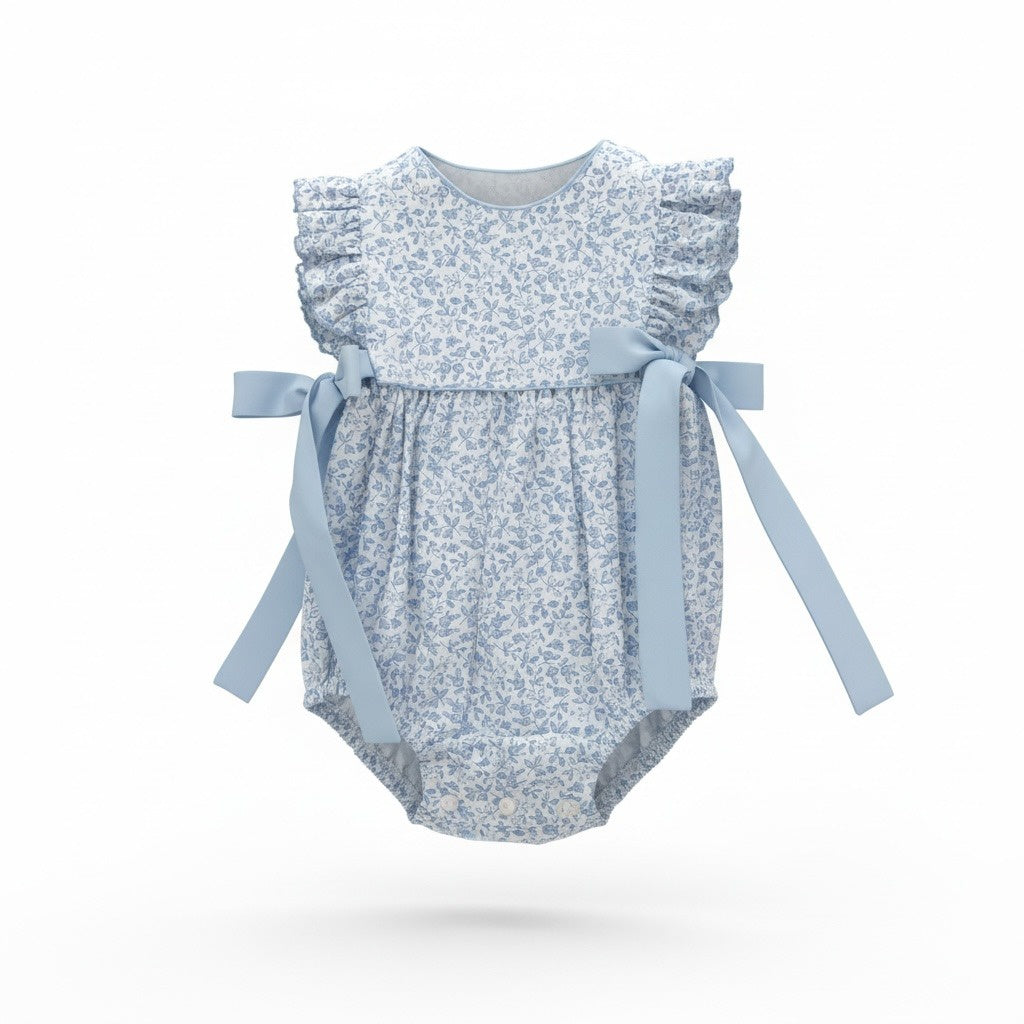 Petit Bebe Lt Blue Floral Sleeveless Girl's Bubble W/Side Bows 152F-MS26 5303