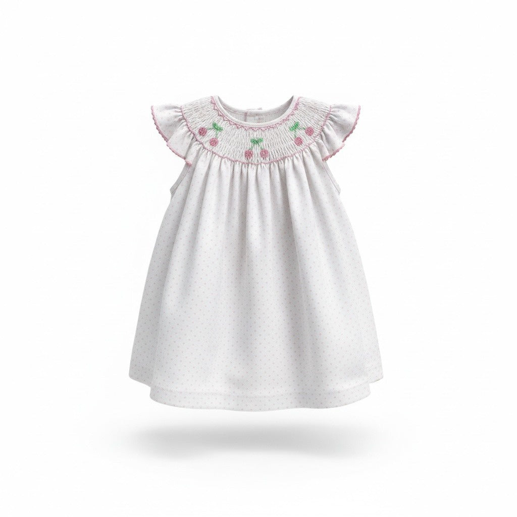 Petit Bebe Pink & White Knit Dot Angel Wing Bishop Cherry 429B-MS26 5303