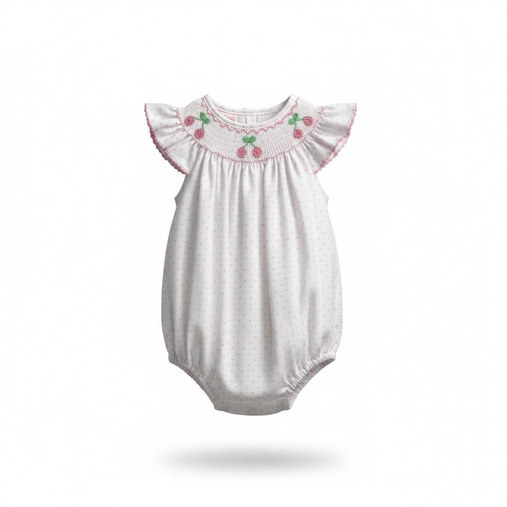 Petit Bebe Cherry Pink & White Knit Dot Angel Wing Bishop Bubble 429F-MS26 5303