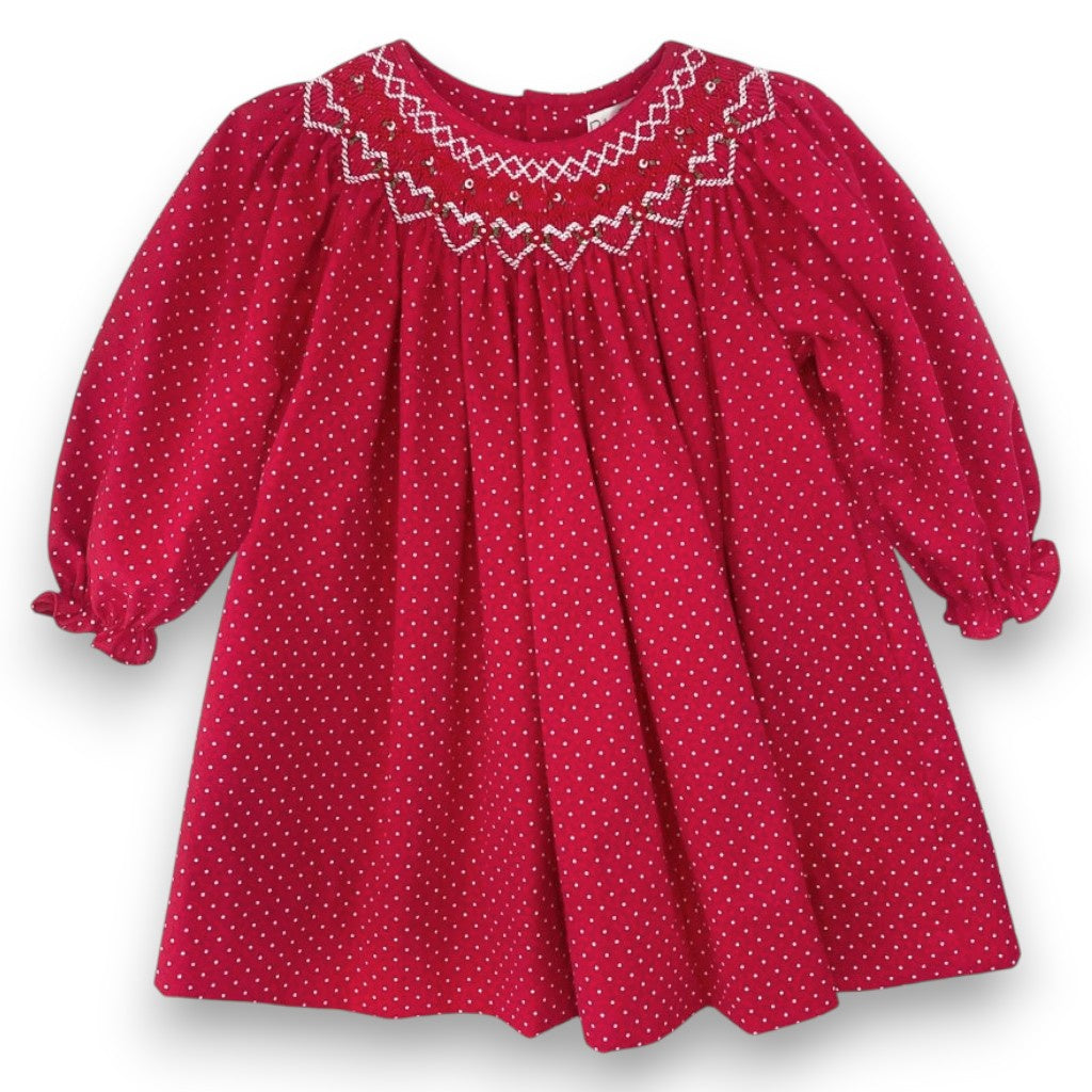 Dress with Heart Shaped Bishop Smocking in Red