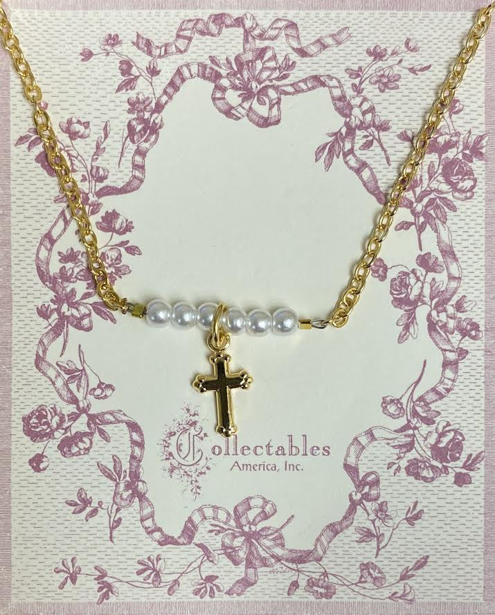 Collectables Gold Finish Cross w/ Freshwater Pearls Necklace CJ-360