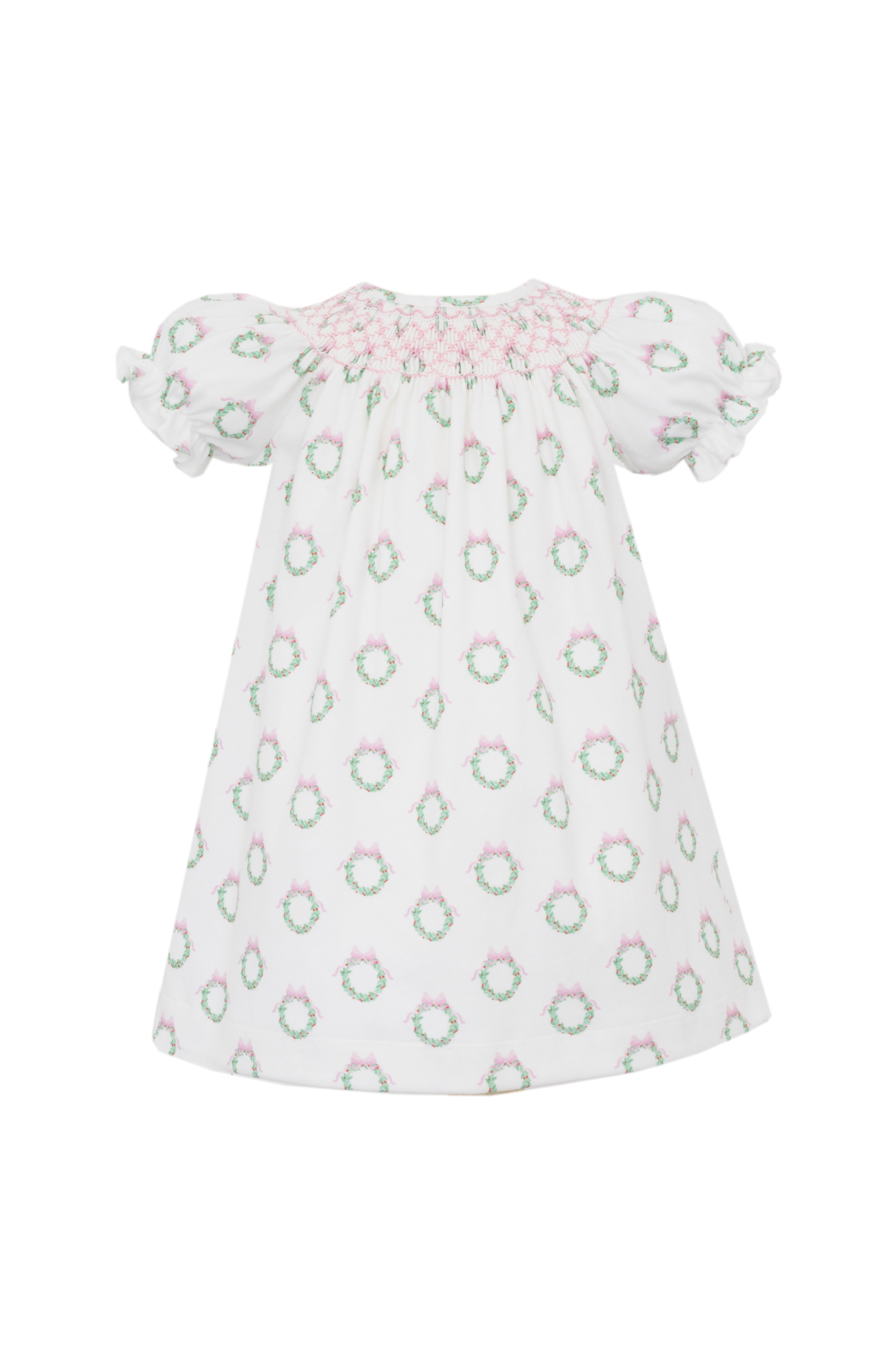 Petit Bebe Holiday Pink Wreath Pink Print Knit Bishop S/S 410A-MH25 5210